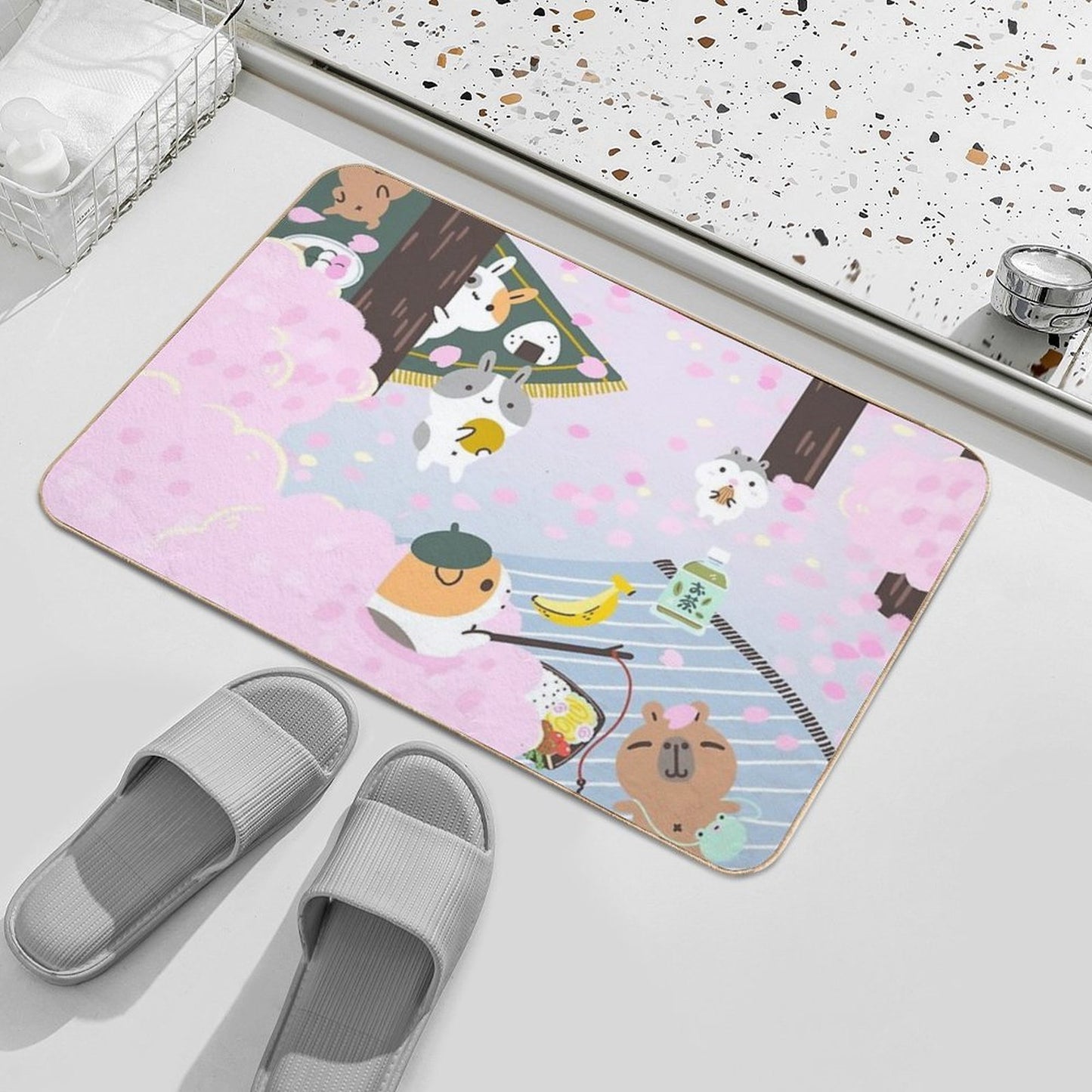 Bubu And Moonch, Cherry Blossom Slip-Resistant Bath Mat