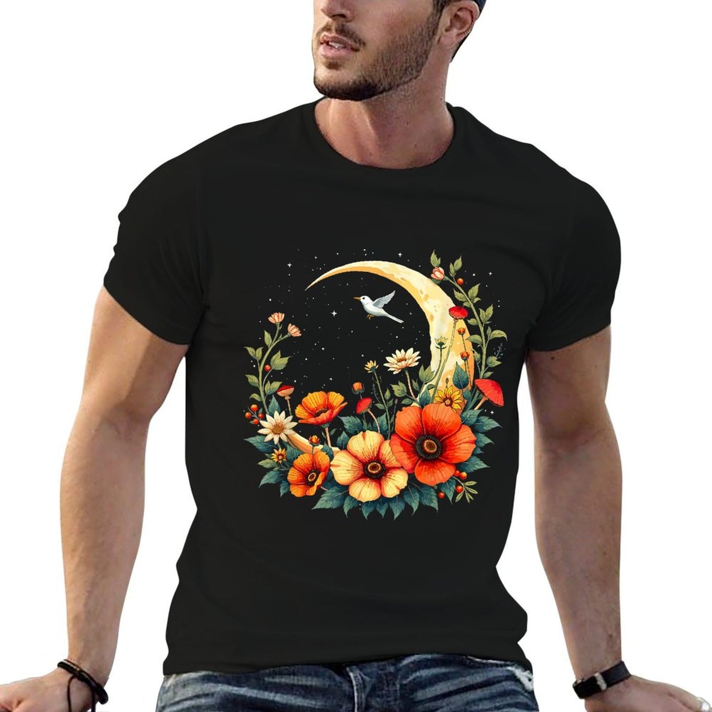 Moon Wildflower Ribbed Collar T-Shirt
