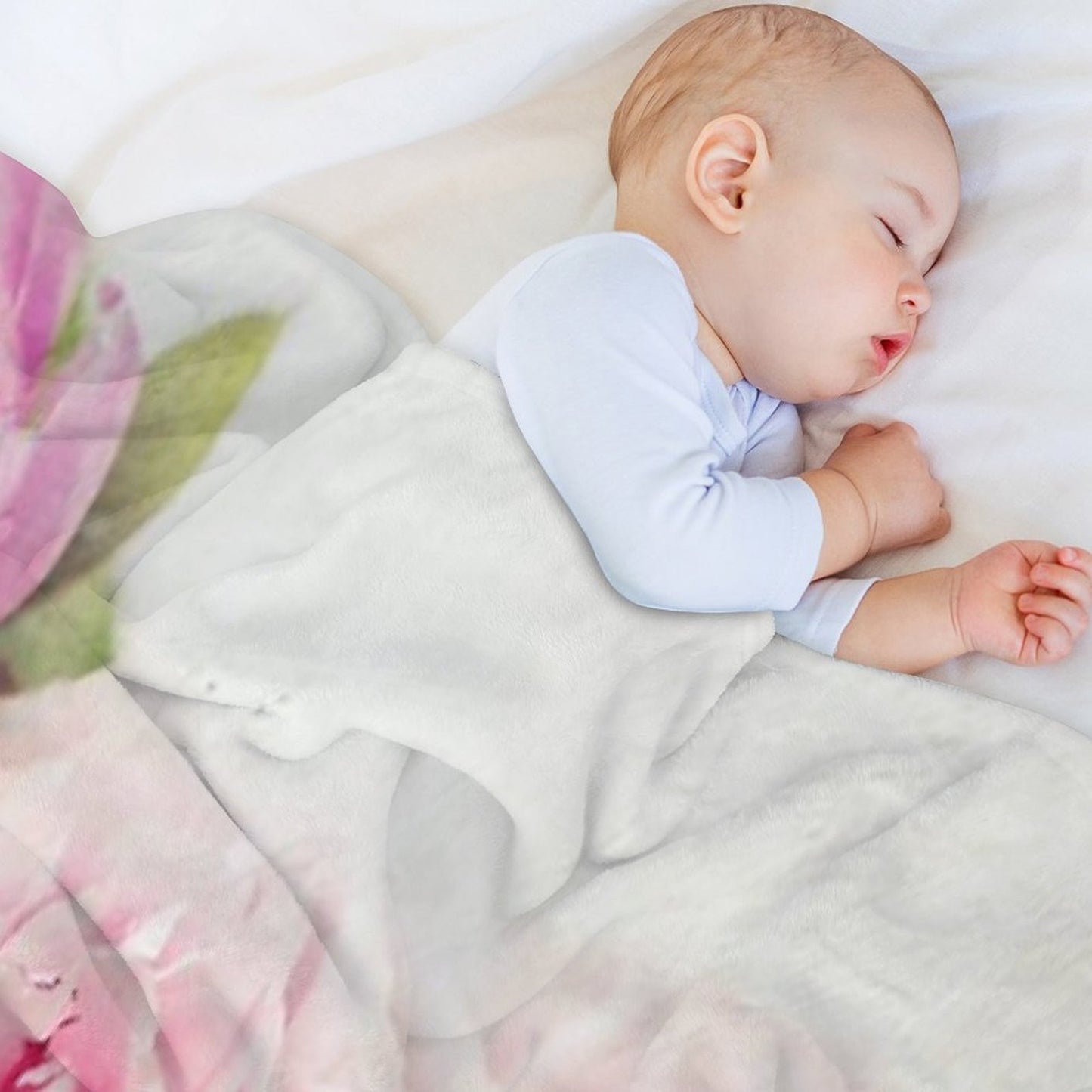 Peonies on White Shrink-resistant Throw Blanket