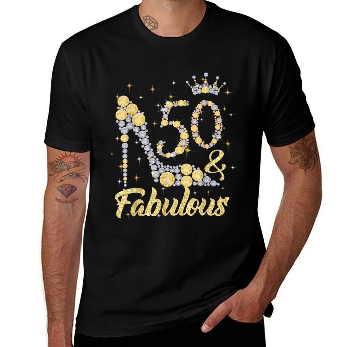 50 & Fabulous 50 Years Old 50th Birthday Diamond Crown Shoes Ribbed Collar T-Shirt