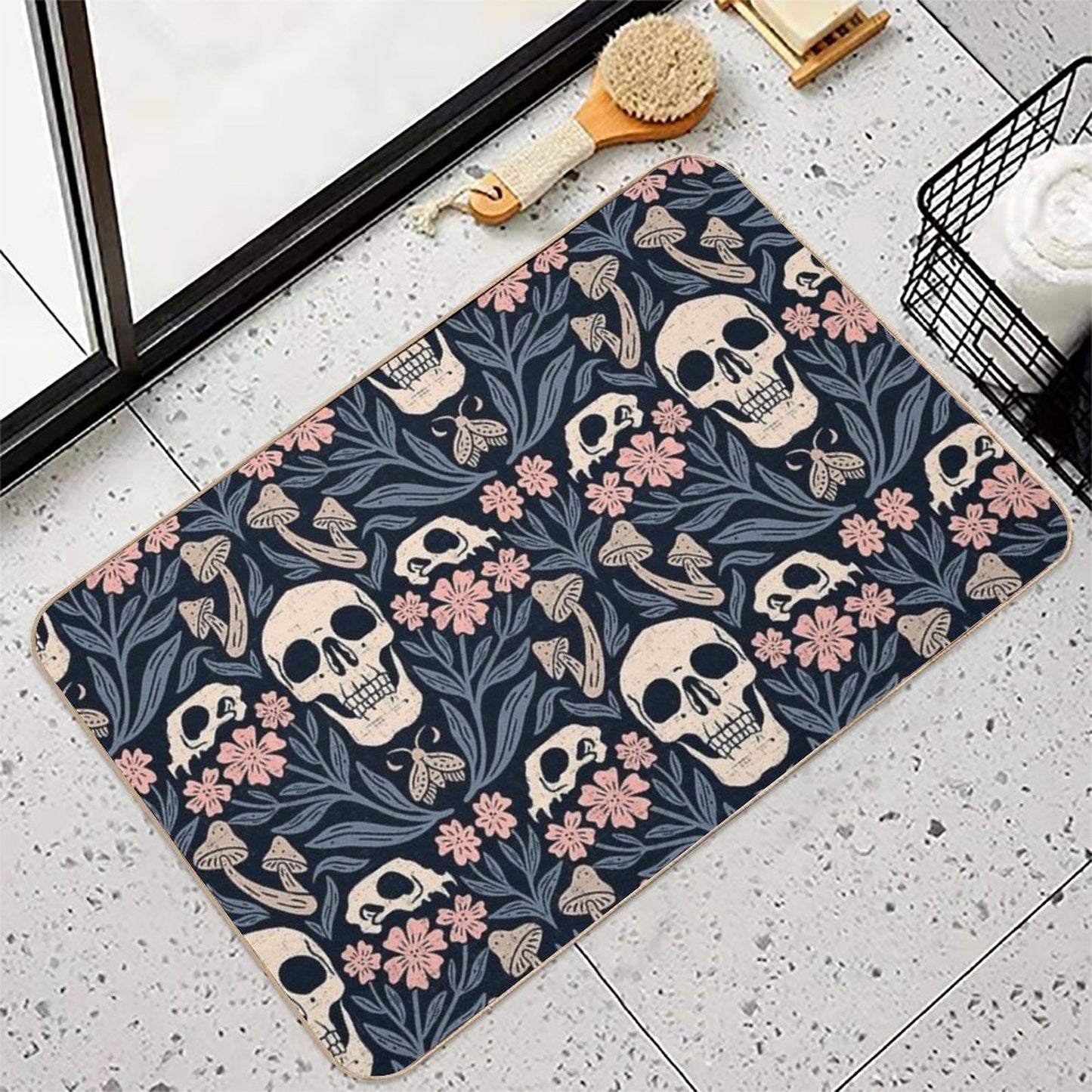 Dark Botanical Skulls – Dark Academia – Enchanted Forest Stain-Proof Bath Mat