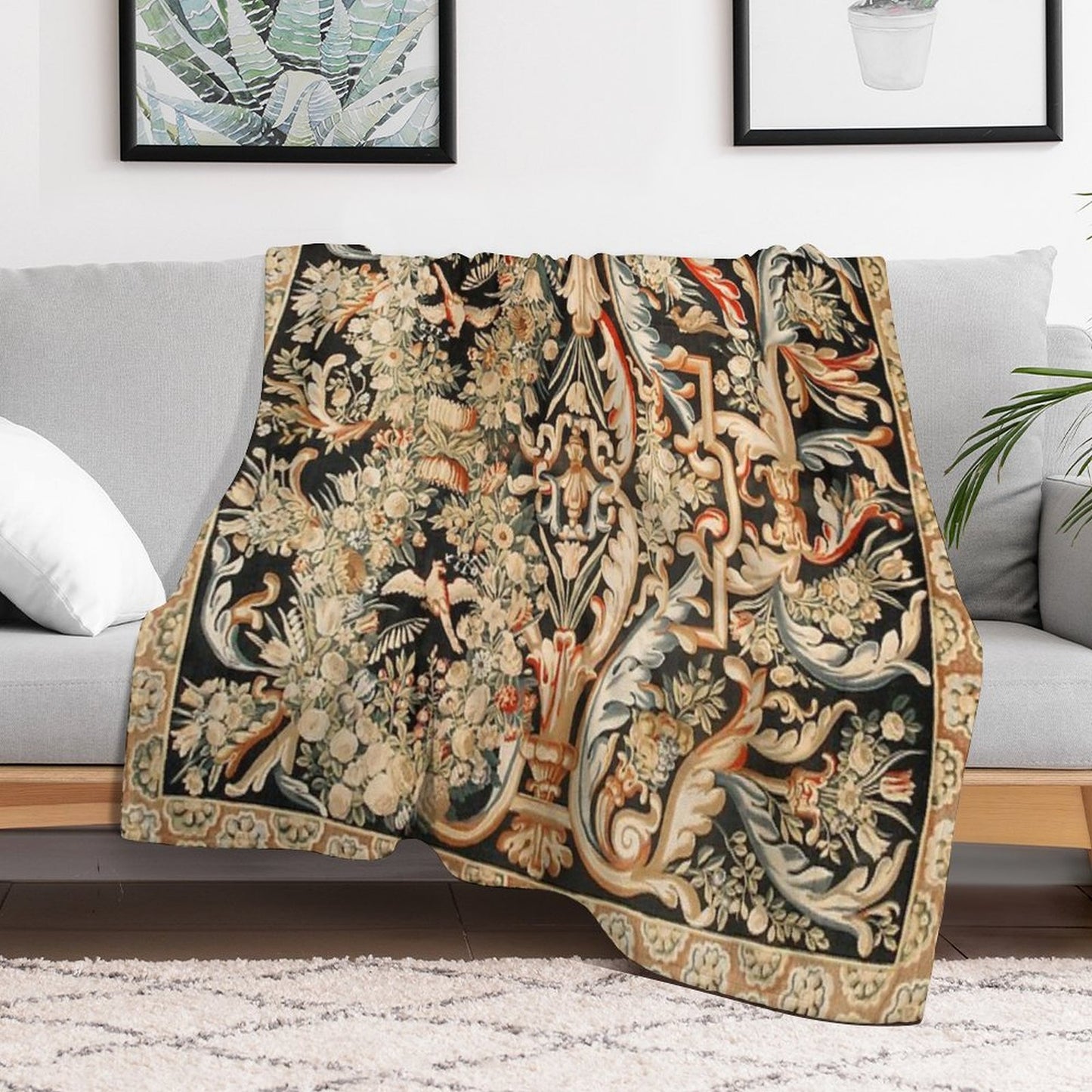 Antique French Gobelins Aubusson Tapestry Print Anti-pilling Throw Blanket
