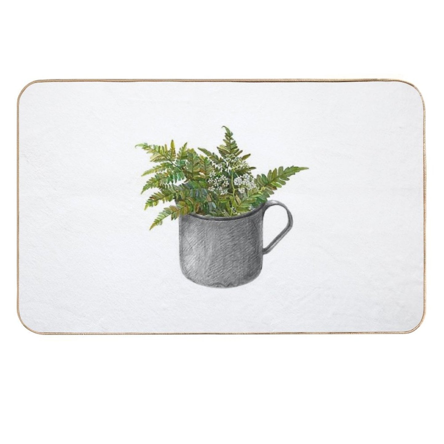 Mug with Fern Leaves Dirt-Trapping Bath Mat
