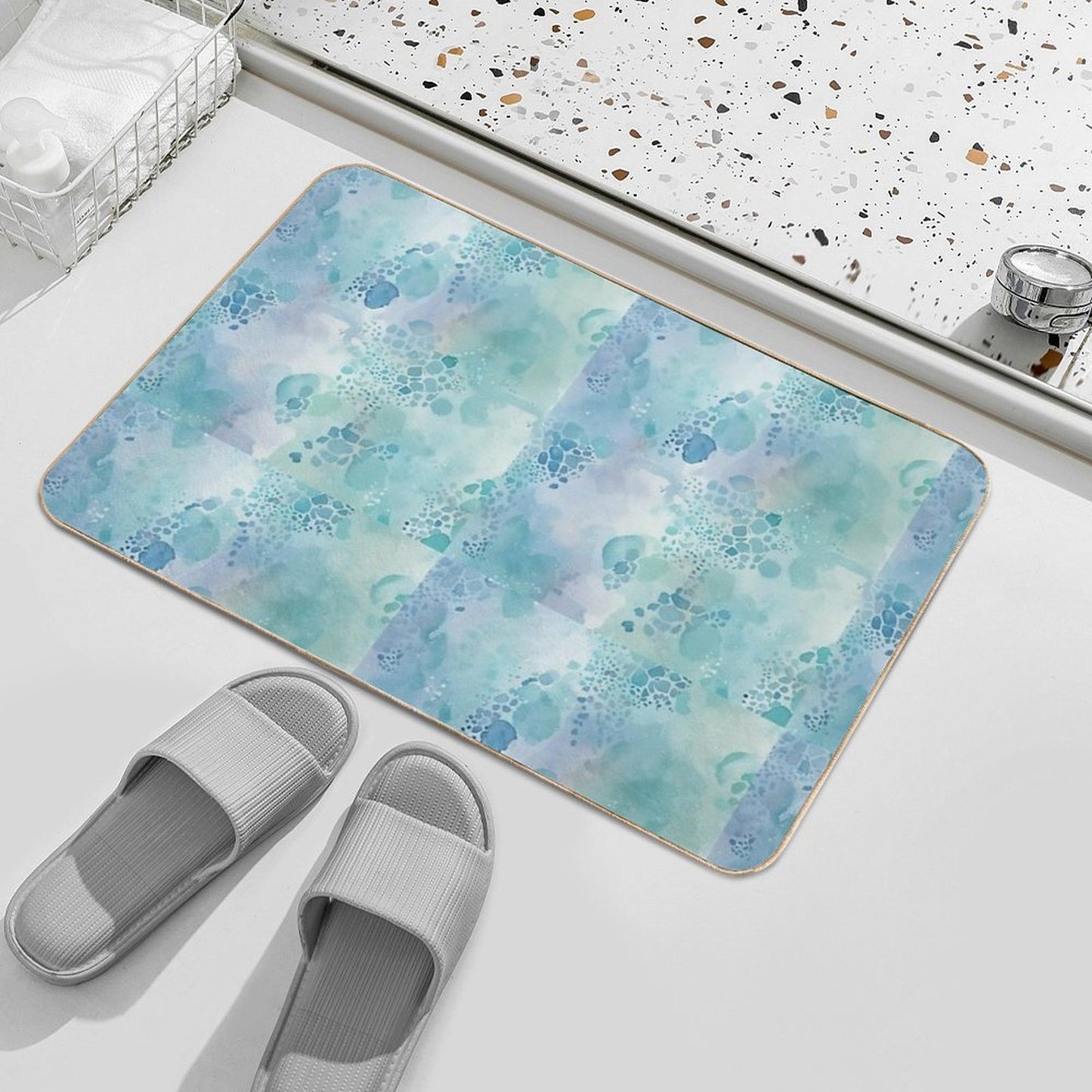 Ocean Abstract Aqua Rapid-Drying Bath Mat