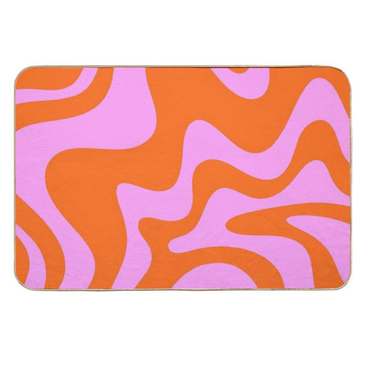 Retro Liquid Swirl Abstract Pattern Square in Hot Pink And Red-Orange  Multi-Purpose Bath Mat