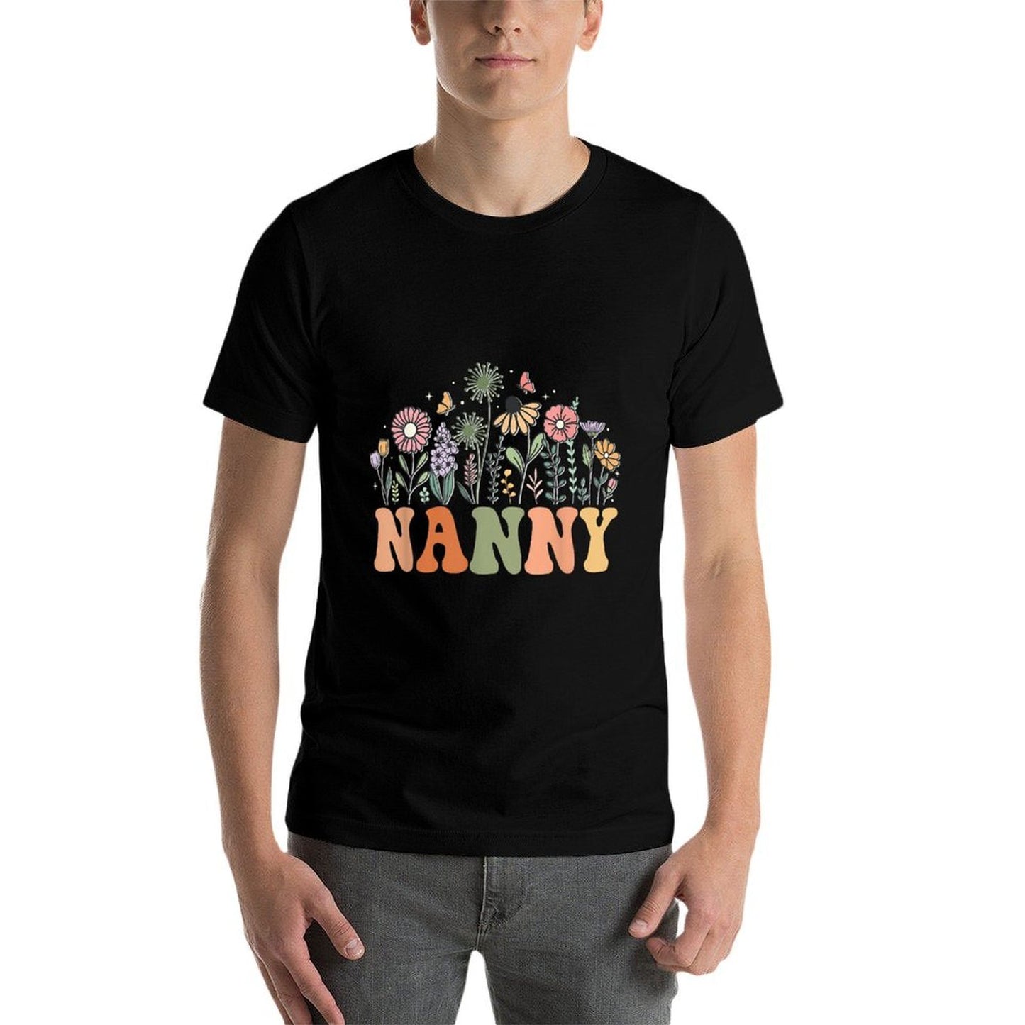 Nanny Wildflower Floral Birthday Baby Shower New Nanny Fade-proof Color T-Shirt