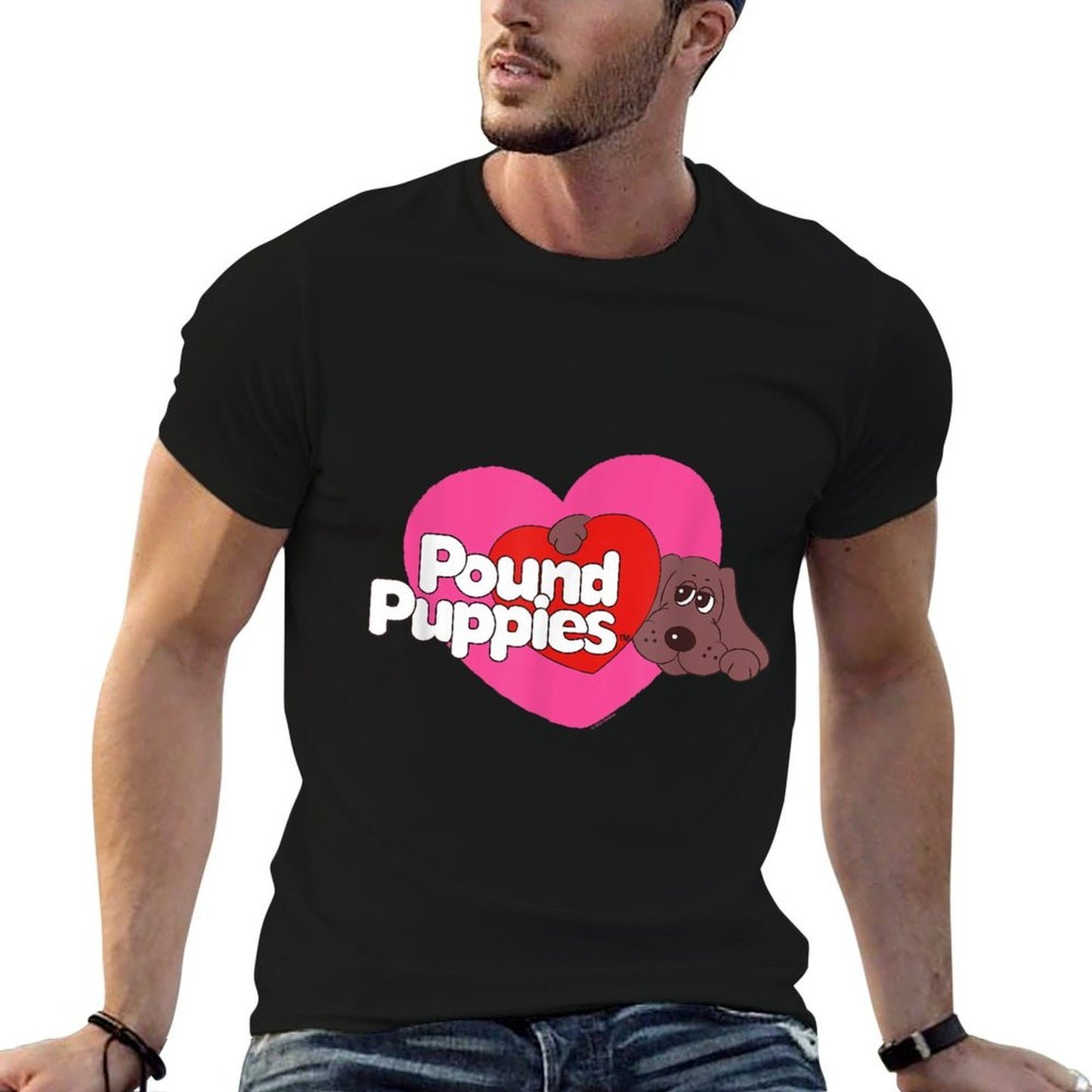 Pound Puppies Valentine's Day Cute Dog Heart Shape Big Logo Quick-drying T-Shirt