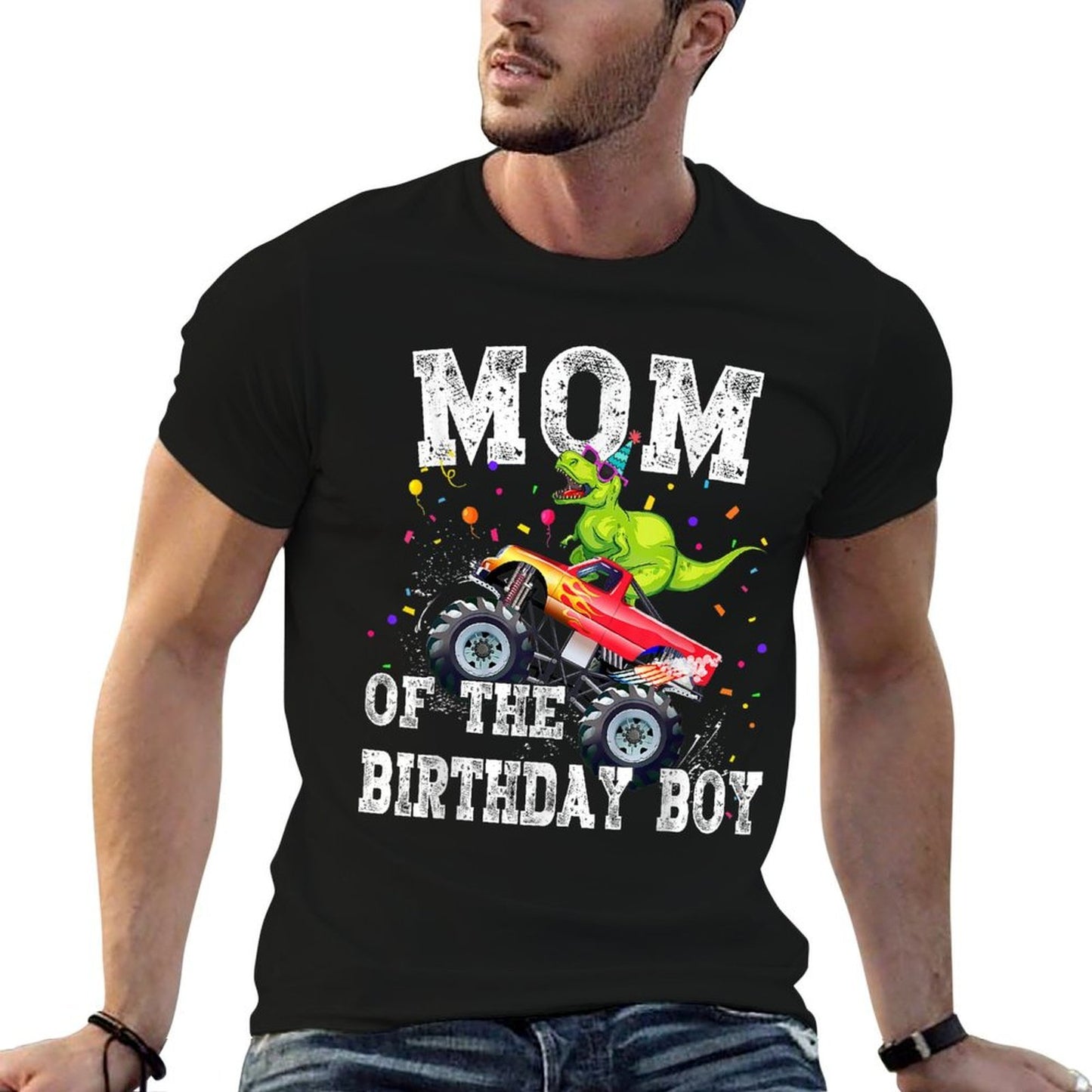 Mom of The Birthday Boy T Rex Dinosaur Monster Truck Family Breathable T-Shirt