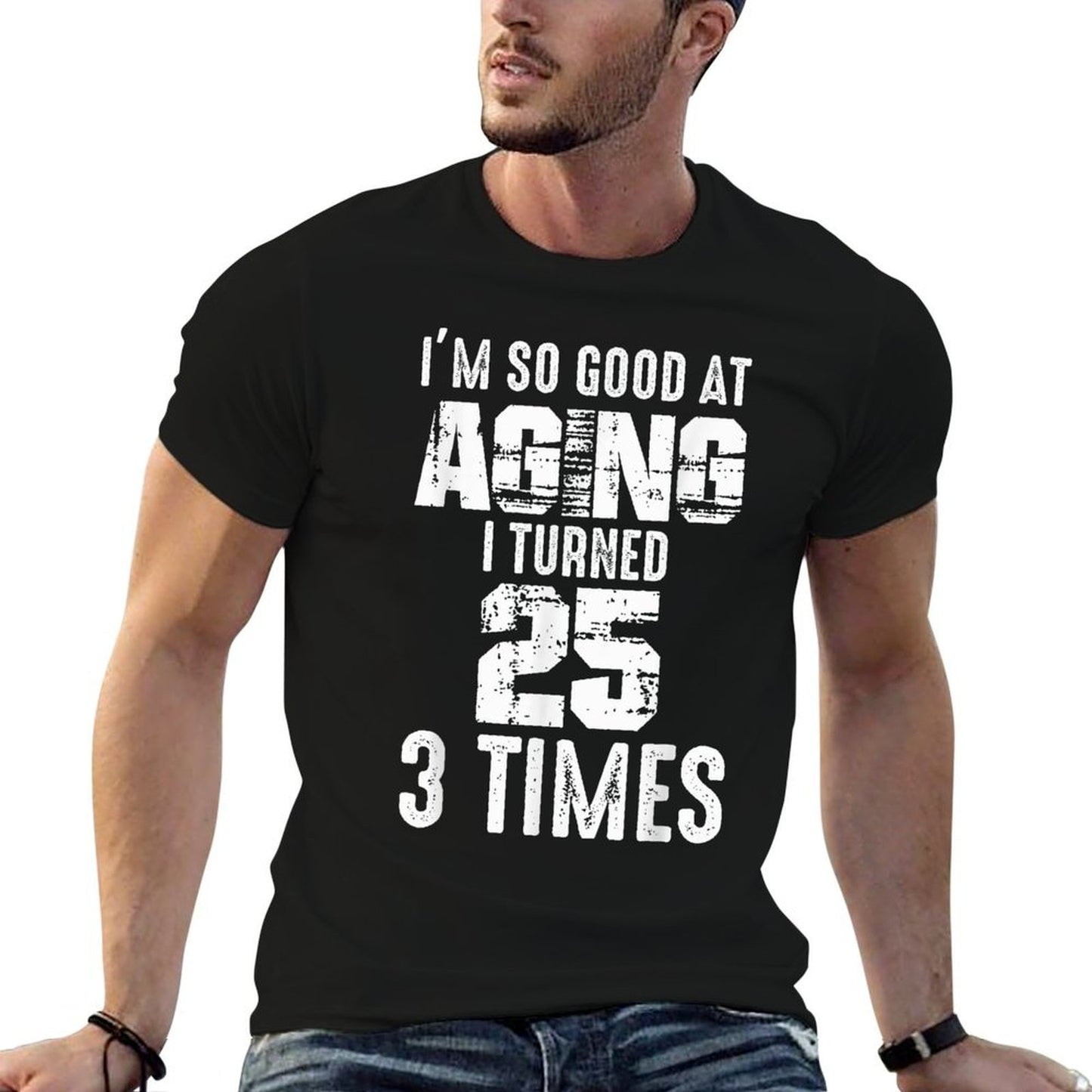 I Turned 25 Three Times 75 Year Old Birthday 75th Birthday Heathered Texture T-Shirt