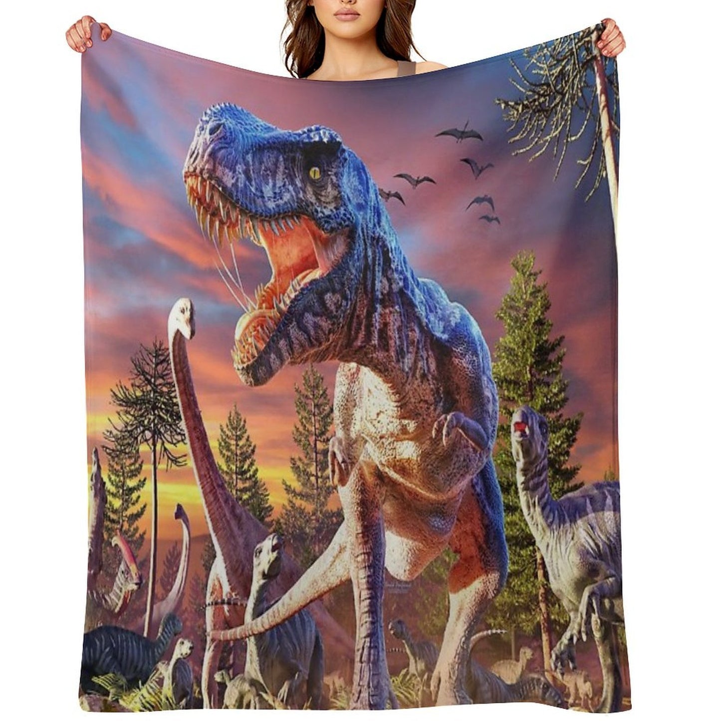 T-Rex_Attack Premium Throw Blanket