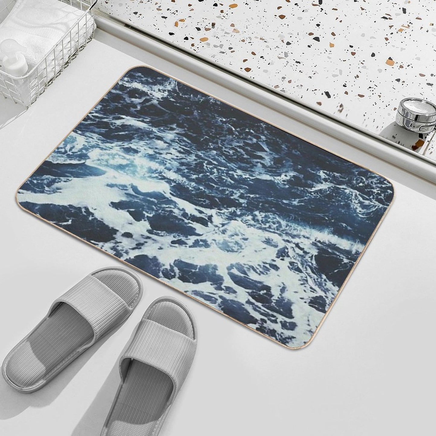 Dark Stormy Ocean Pattern Slip-Resistant Bath Mat