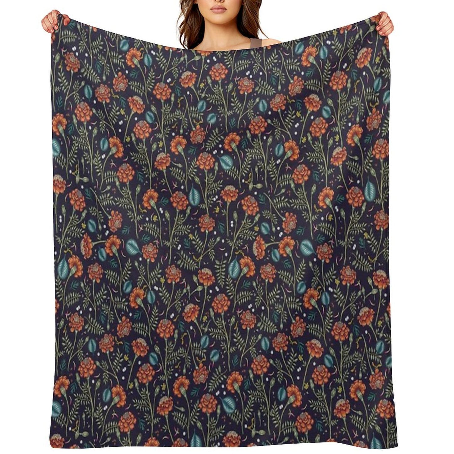 French Marigold Meadow Shrink-resistant Throw Blanket