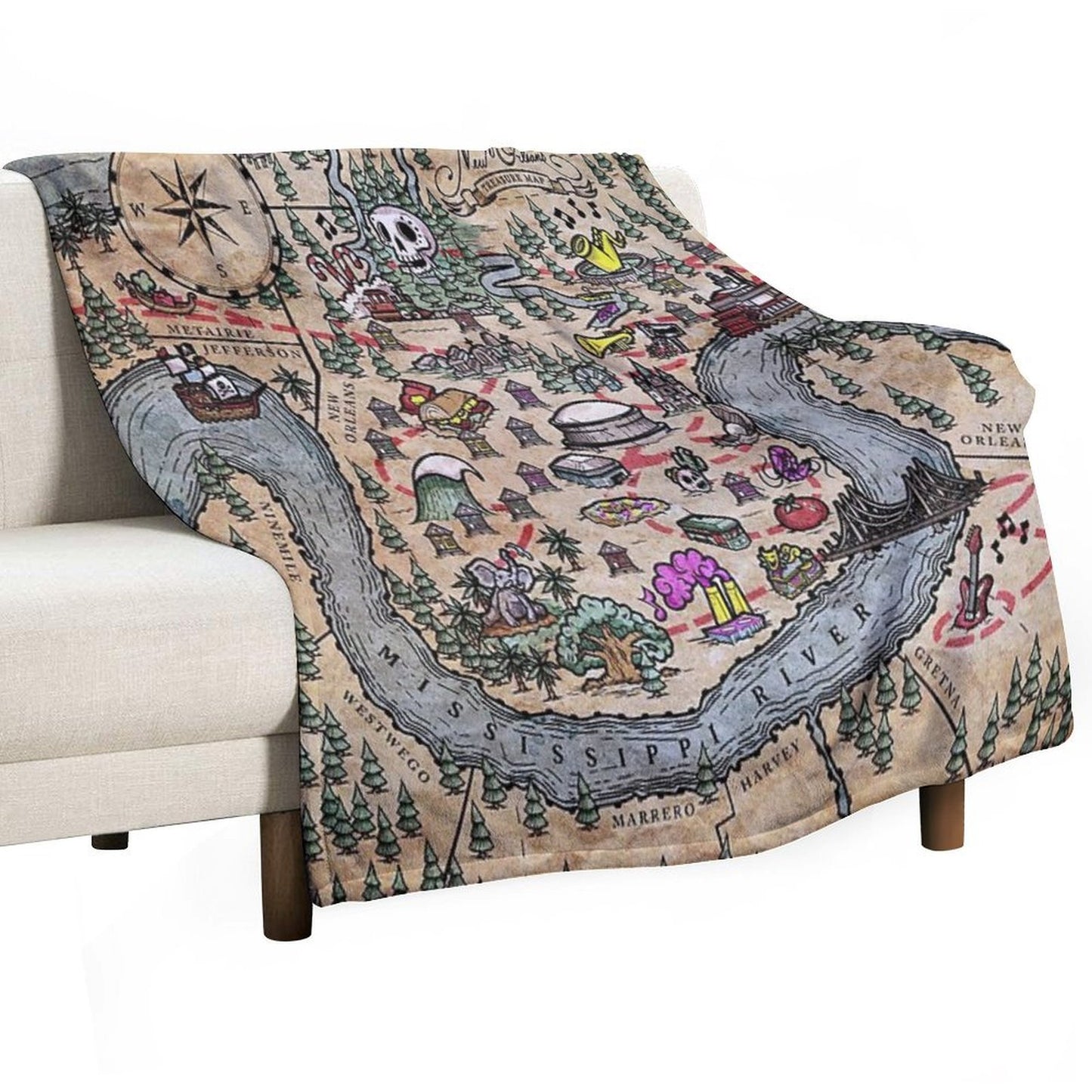 New Orleans Treasure Map Quick-dry Throw Blanket