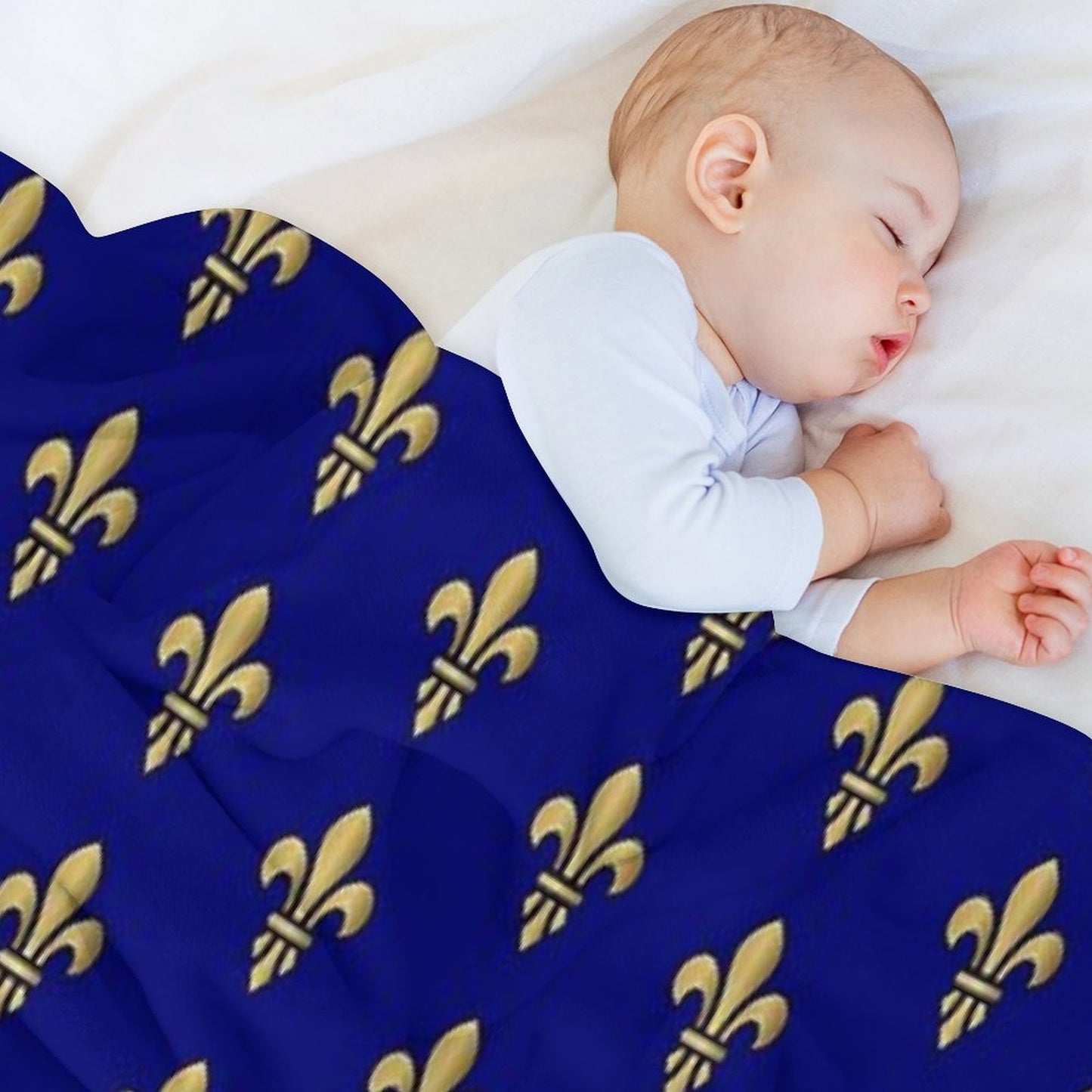 Royal Heraldic Golden Lilies on Blue Background Seamless Pattern Sustainable Throw Blanket