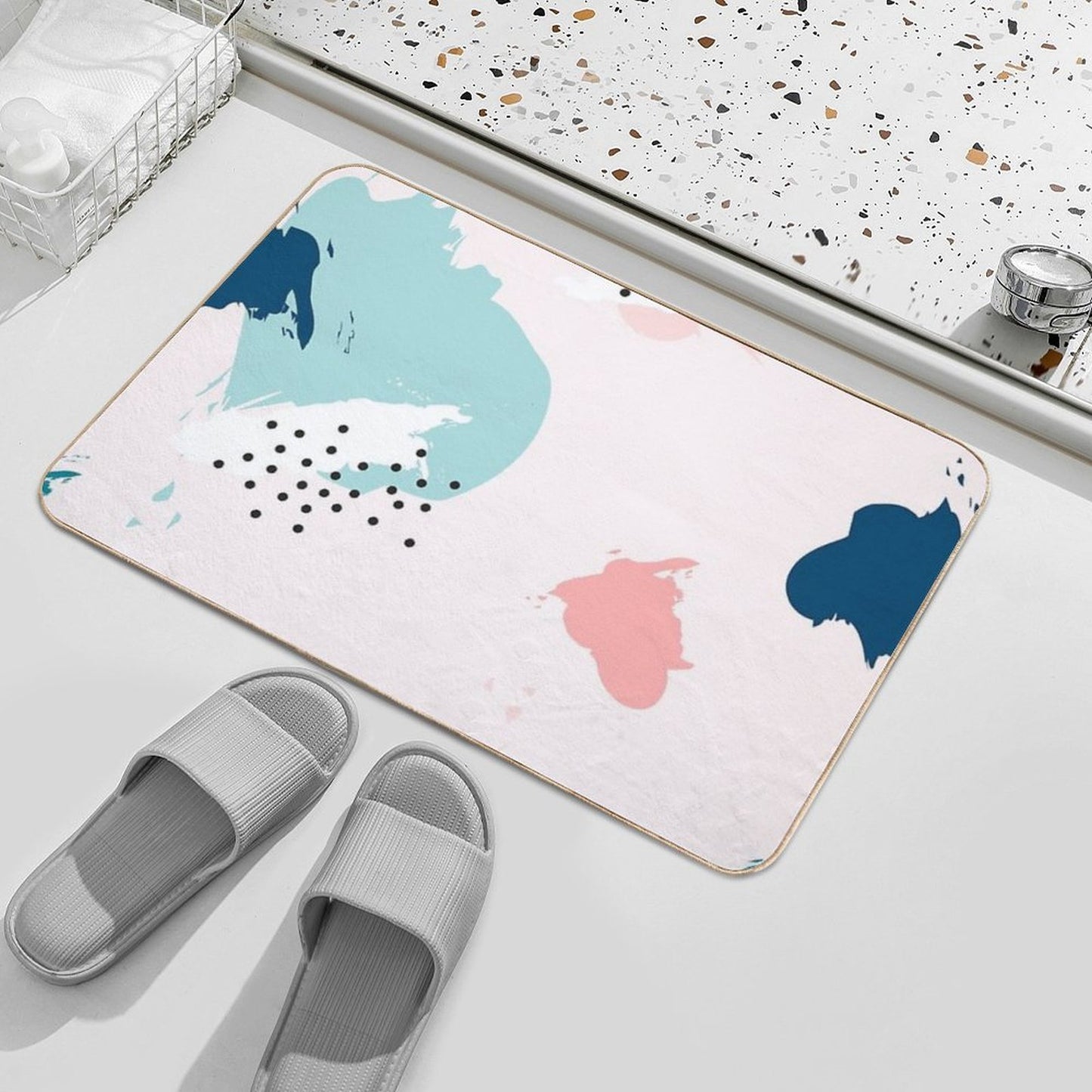 Blue And Pink Print Pattern Slip-Resistant Bath Mat