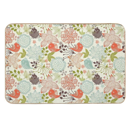 Doodle Birds in Flowers Durable Bath Mat