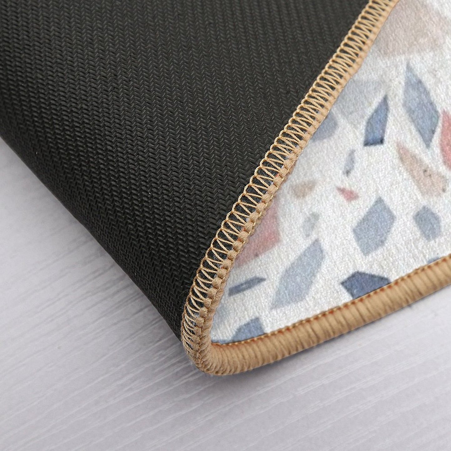 Vintage Pastel Blue Pink Beige Geometric Terrazzo Pattern Rapid-Drying Bath Mat