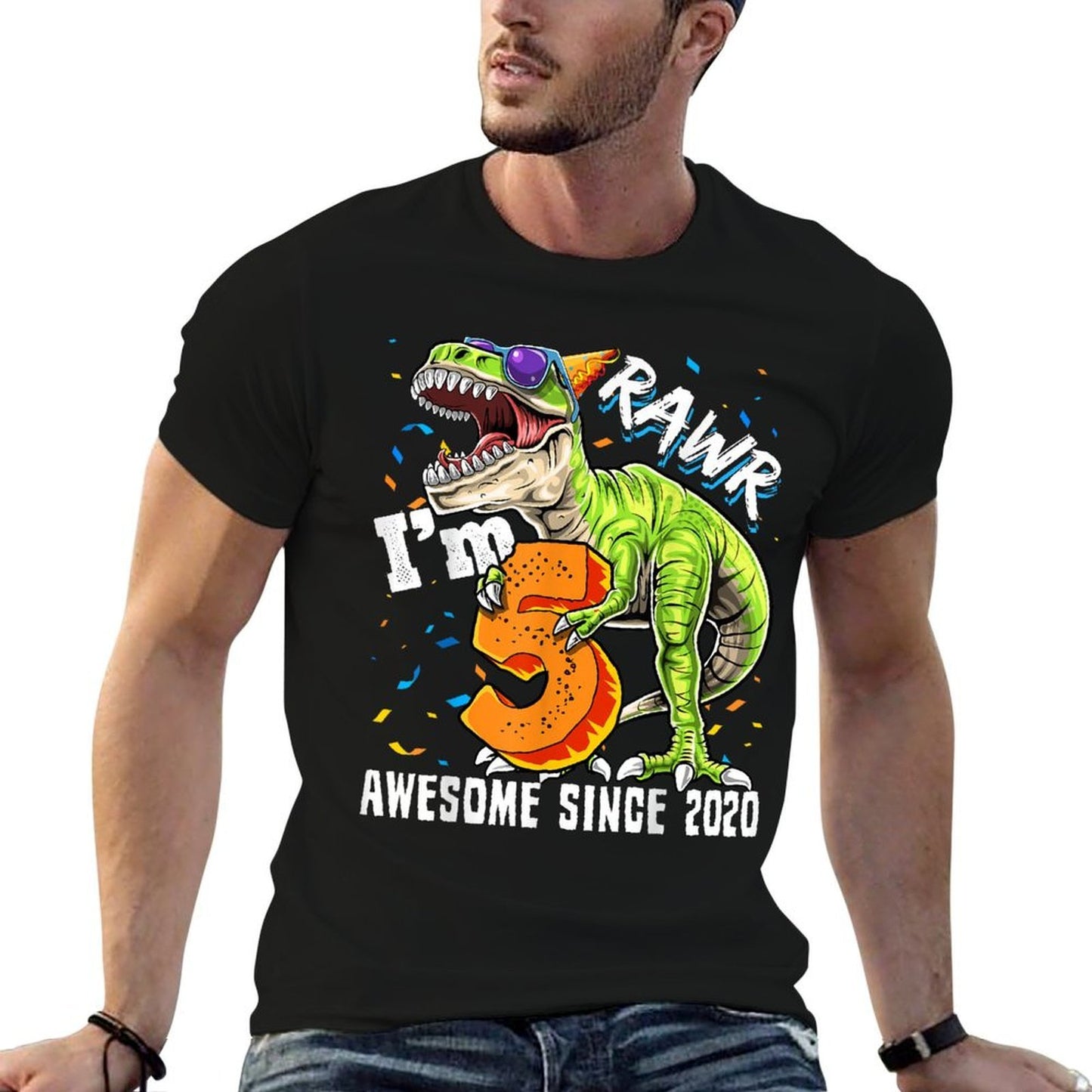 5th Birthday T Rex Dinosaur Party Boys Rawr I'm 5 Wrinkle-resistant T-Shirt