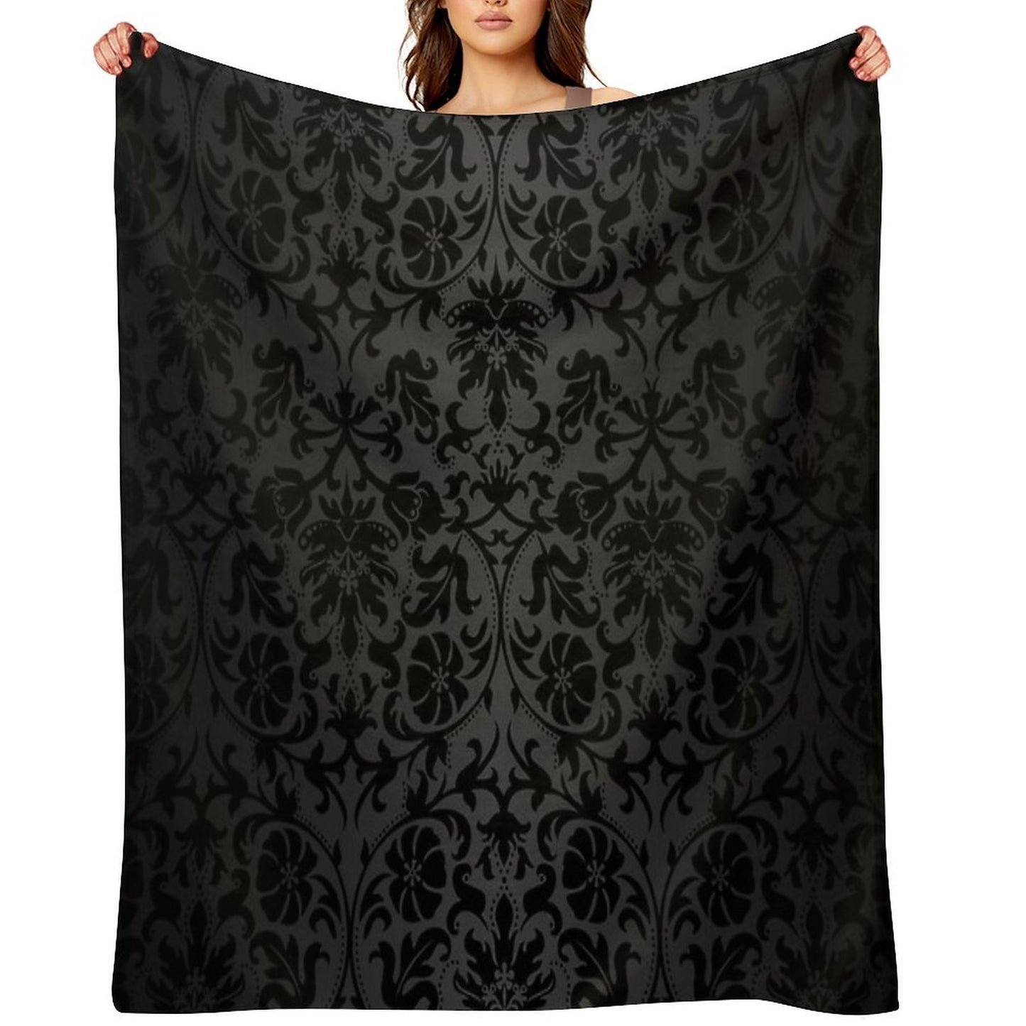Black Floral Damask Comfort Throw Blanket