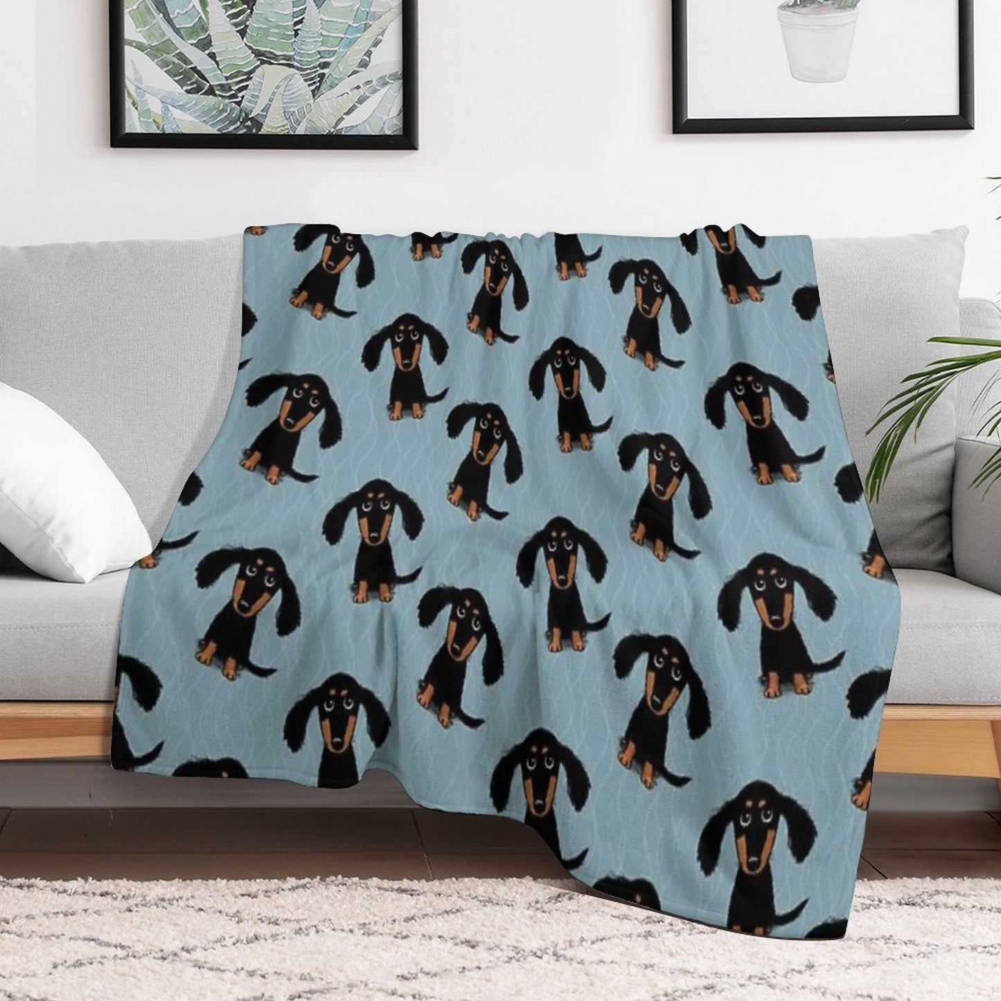 Longhaired Dachshund Black And Tan Puppy Dog Wrinkle-free Throw Blanket