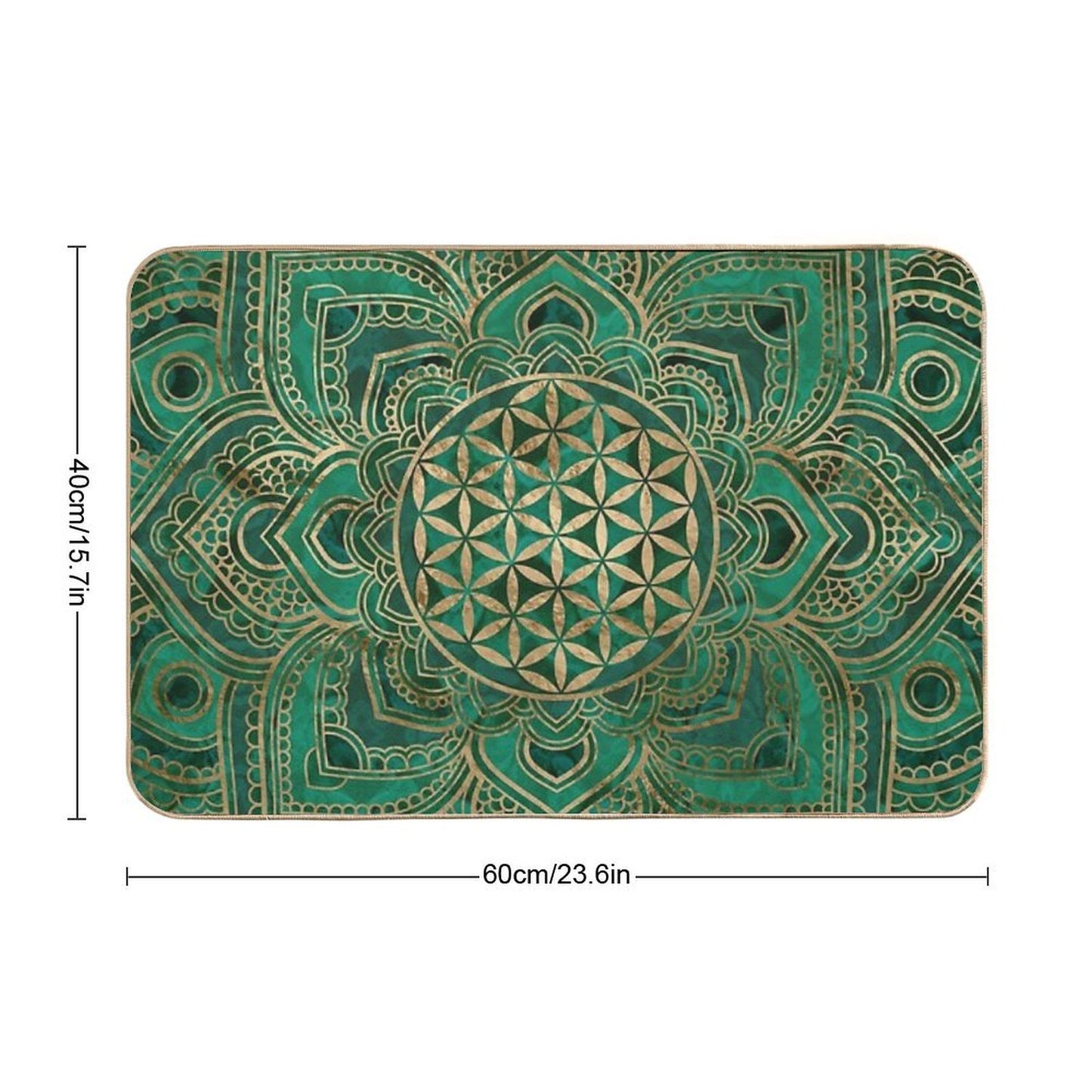 Flower of Life in Lotus - Malachite And Gold Anti-Trip Bath Mat
