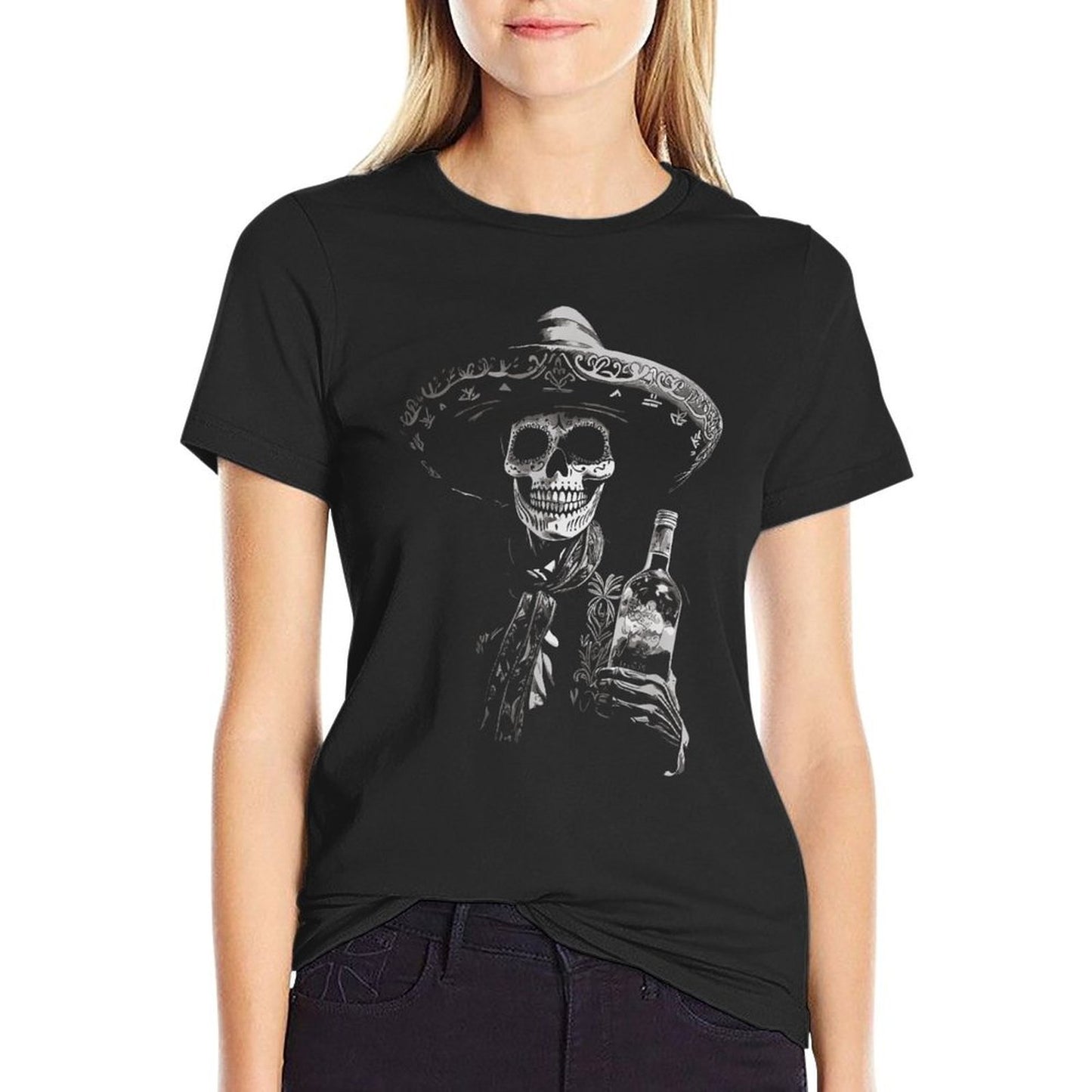 Vintage Skeleton Tequila Mexico Dia De Los Muertos Mexican Oversized Silhouette T-Shirt