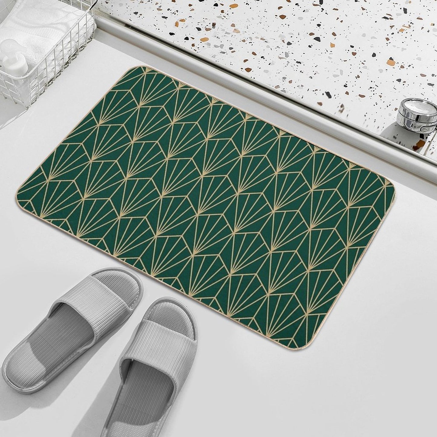 Art Deco in Green And Gold Rapid-Drying Bath Mat