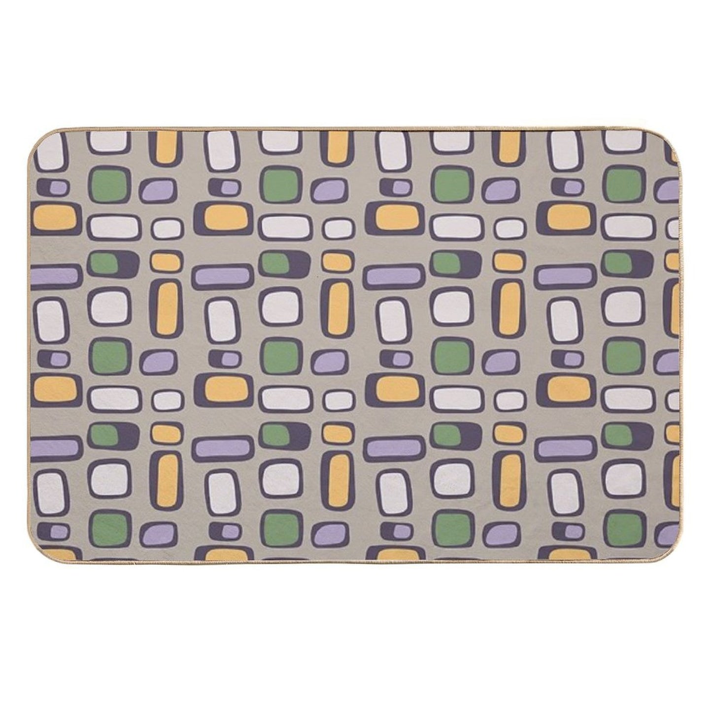 Colorful Retro Mid Century Aesthetic Squares Geometric Pattern Light Taupe Toxin-Free Bath Mat