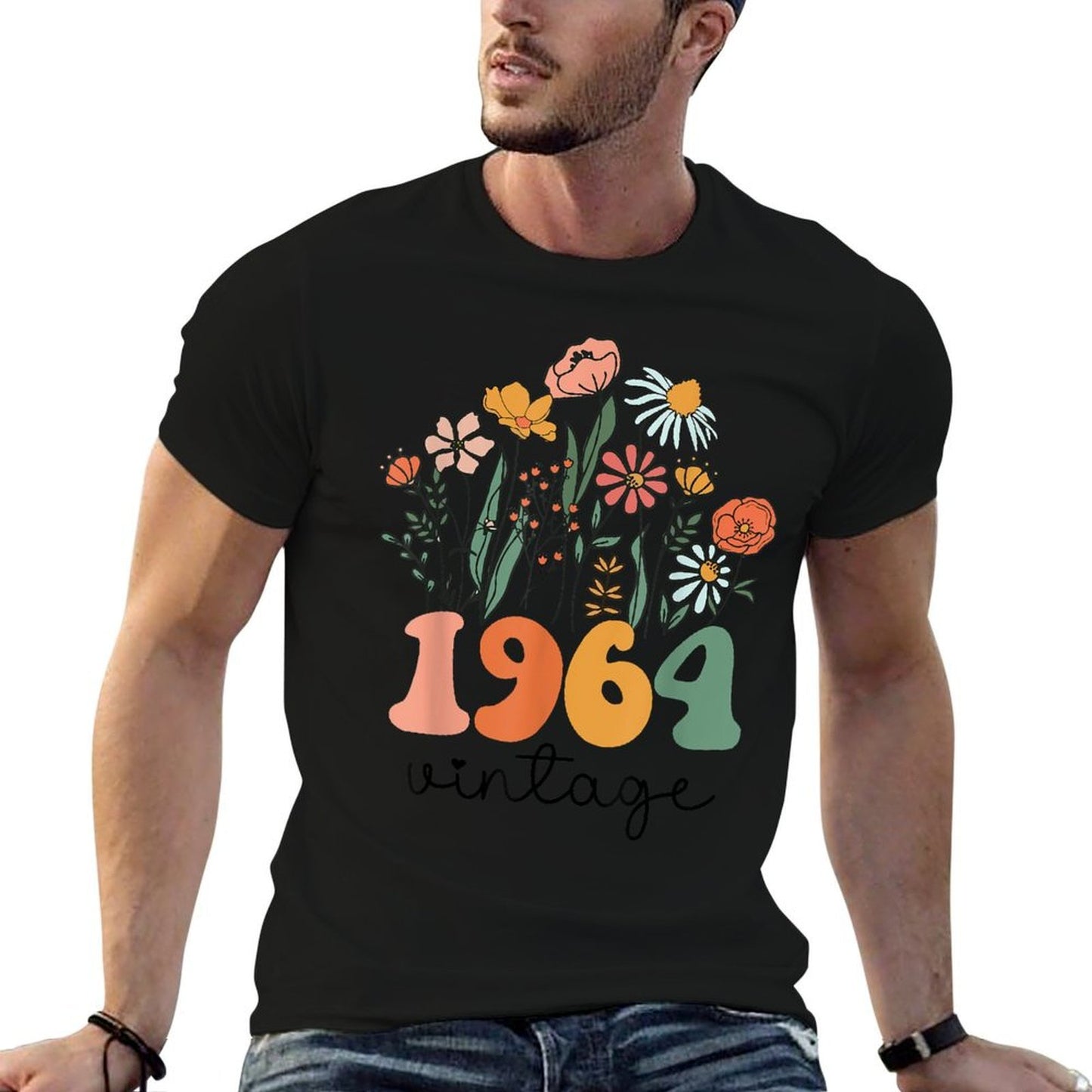 61 Years Old Vintage 1964 61st Women Birthday Wildflower Heathered Texture T-Shirt