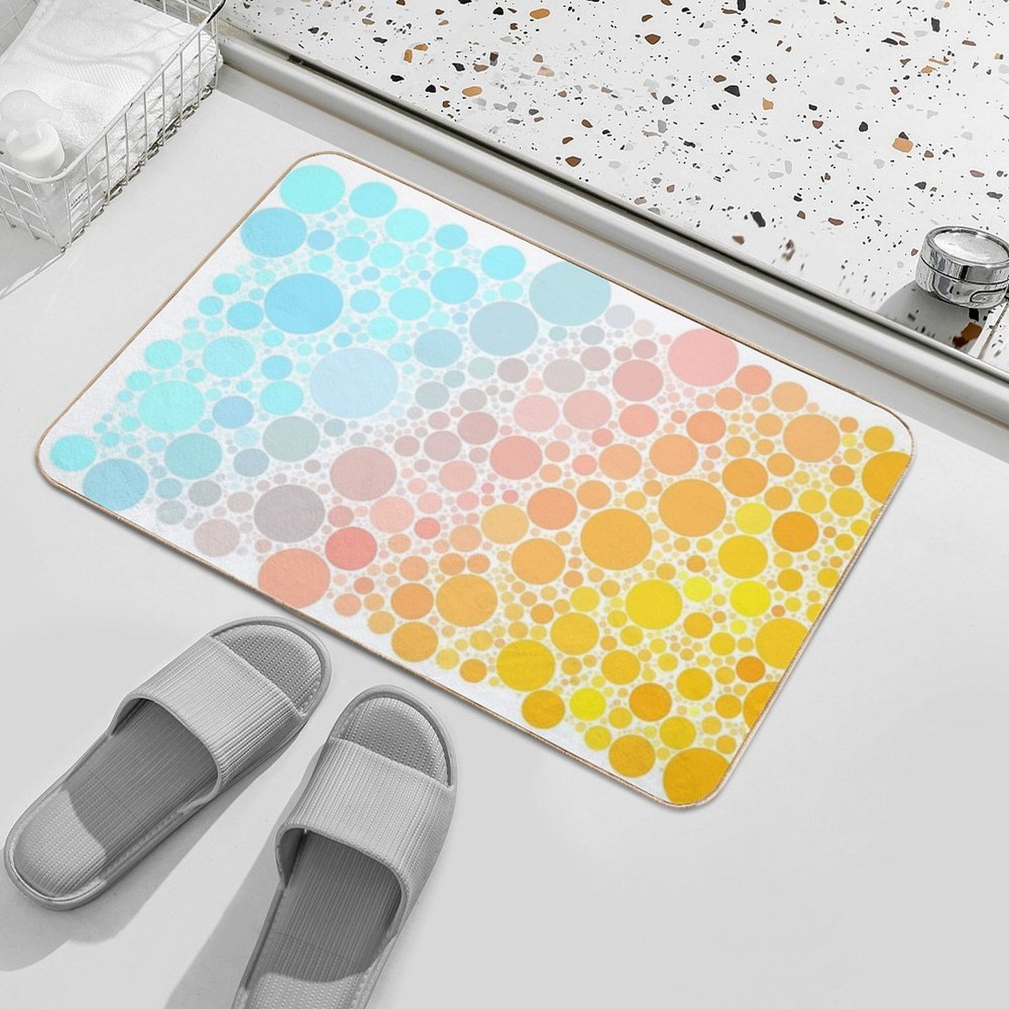 Aqua And Orange Sunrise Bubble Polka Dot Pattern Toxin-Free Bath Mat