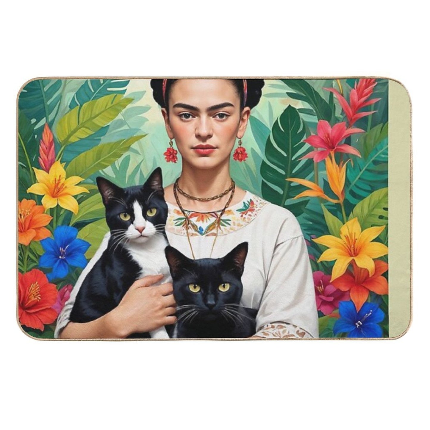 Frida Kahlo Flowers Black Cats Kittens Frida Kahlo Pet-Safe Bath Mat