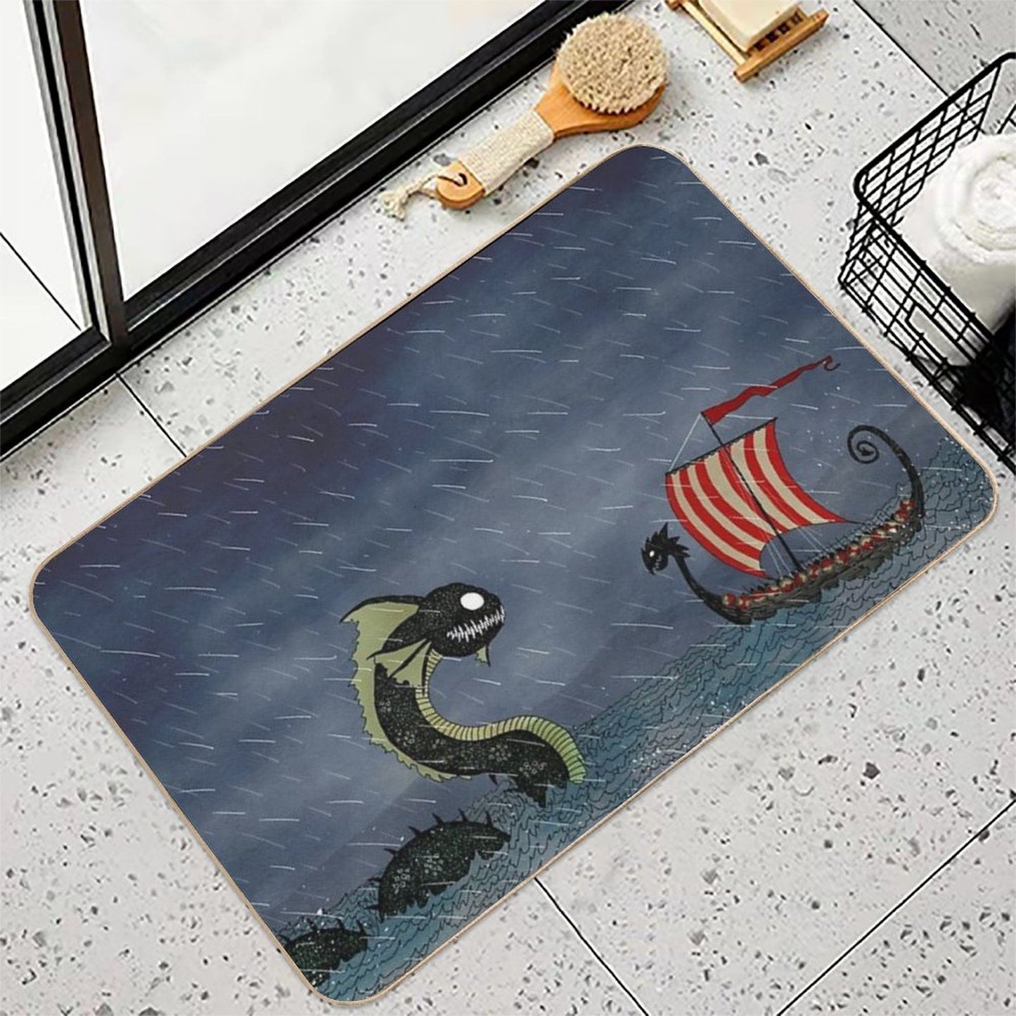 Vikings & Sea Serpent Repositionable Bath Mat
