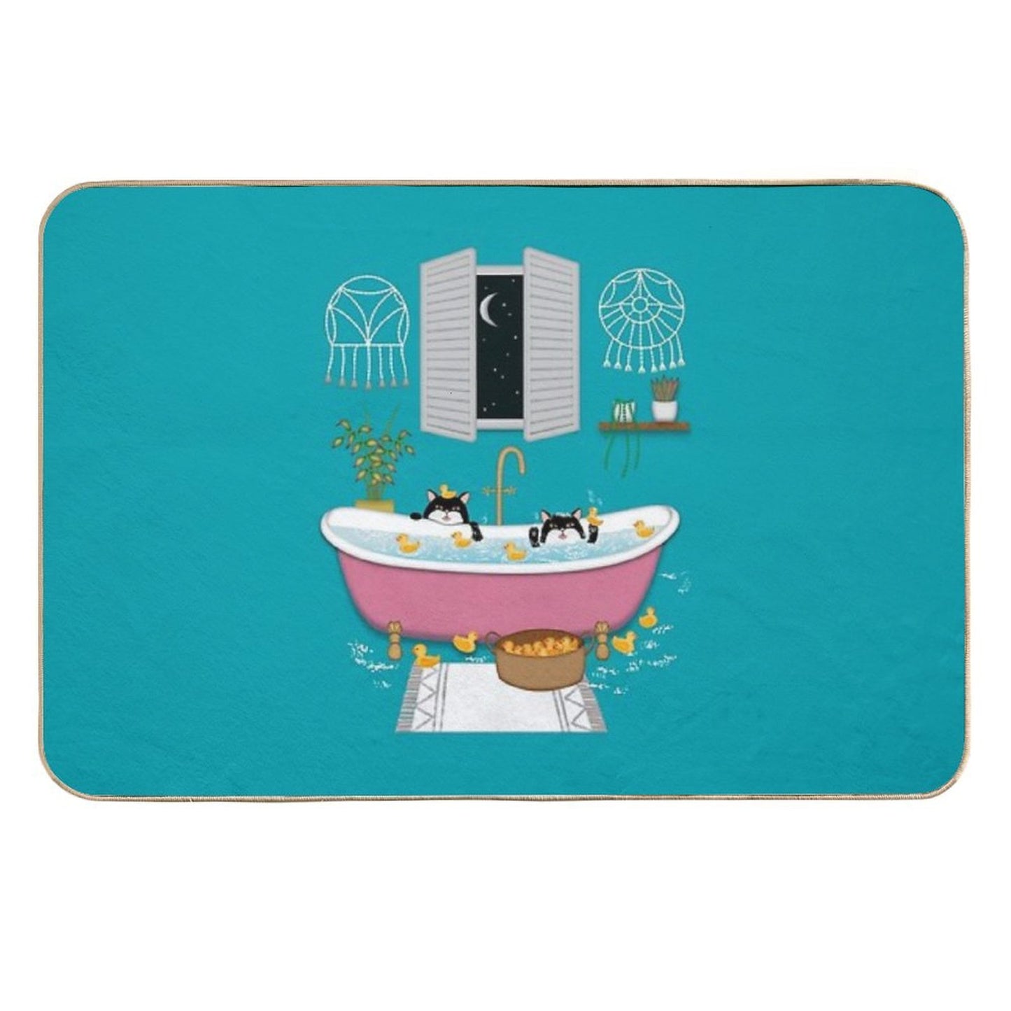 Cats Bubble Bath Duck Chaos Illustration Eco-Friendly Bath Mat