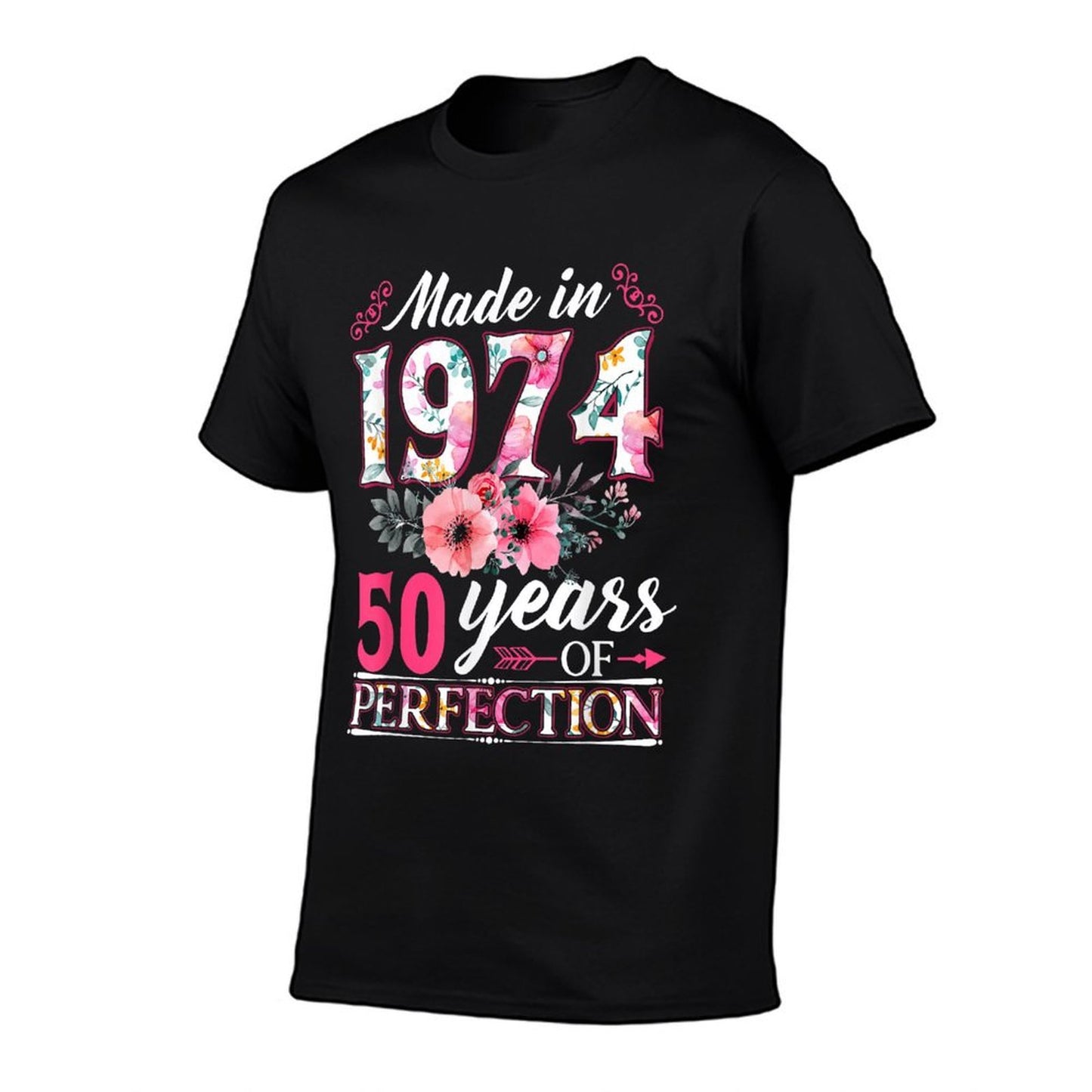 50 Year Old Made In 1974 Floral Flower 50th Birthday Womens Cotton T-Shirt