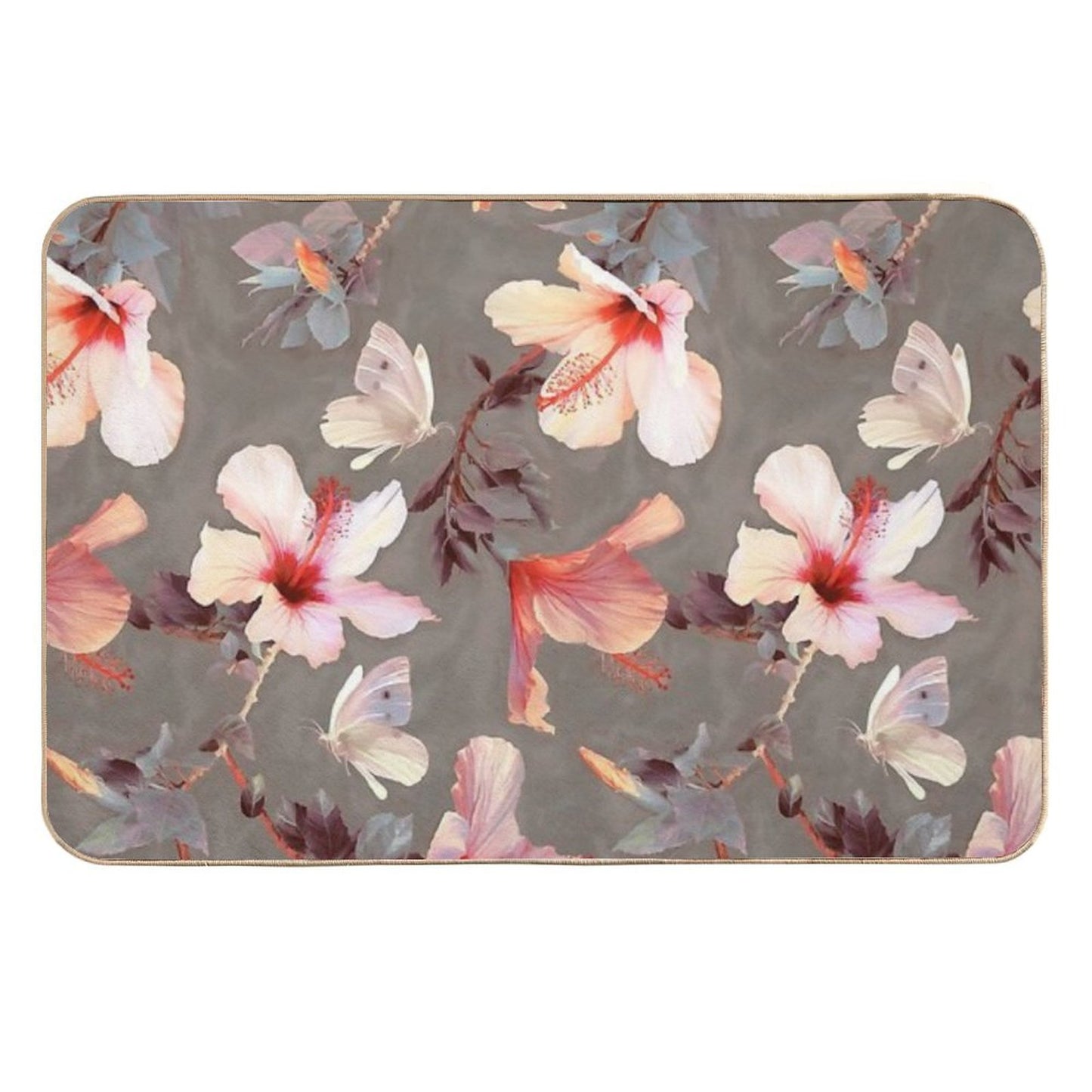 Coral Hibiscus Odorless Bath Mat