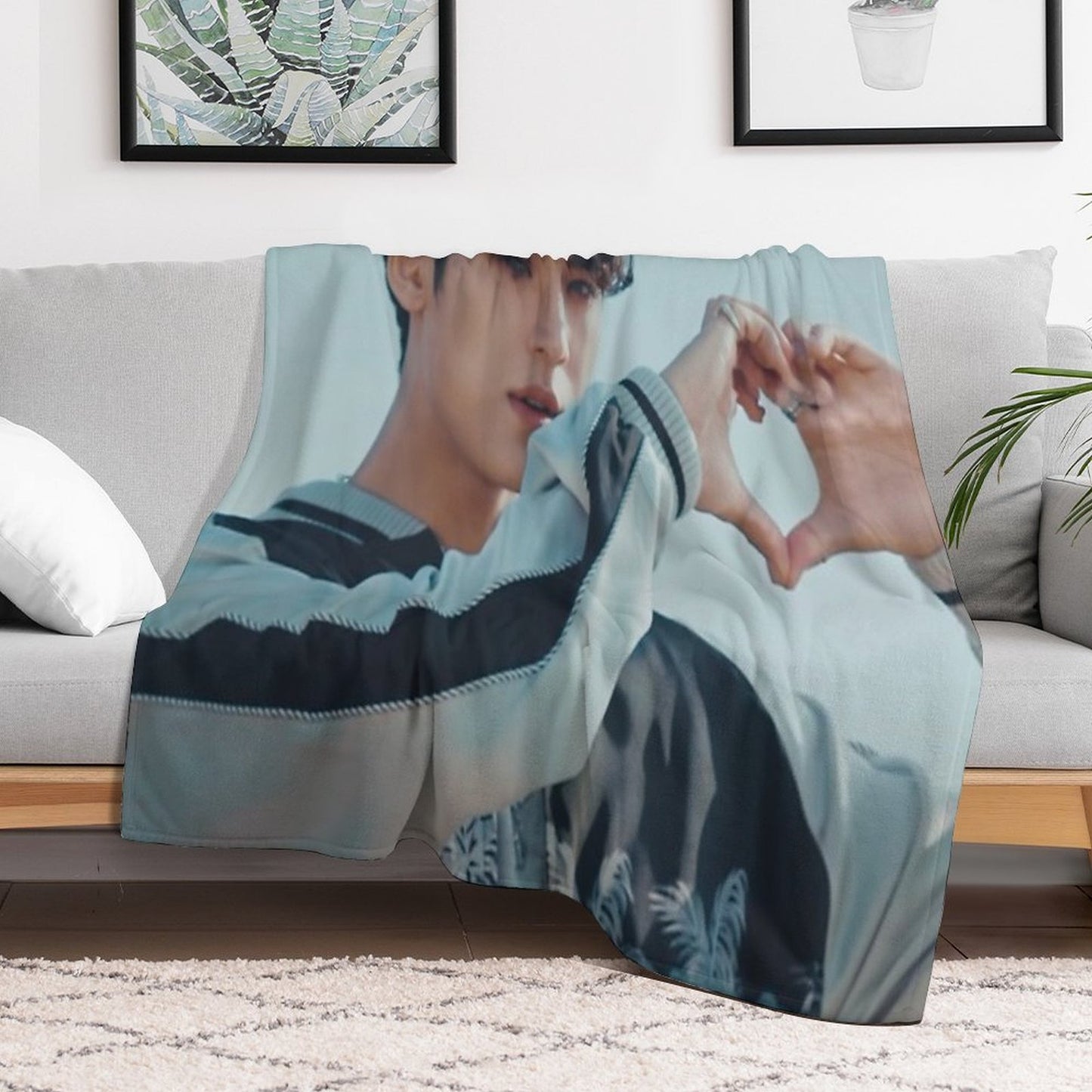 Mingyu And Heart from Hot Mv Velvety-soft Throw Blanket