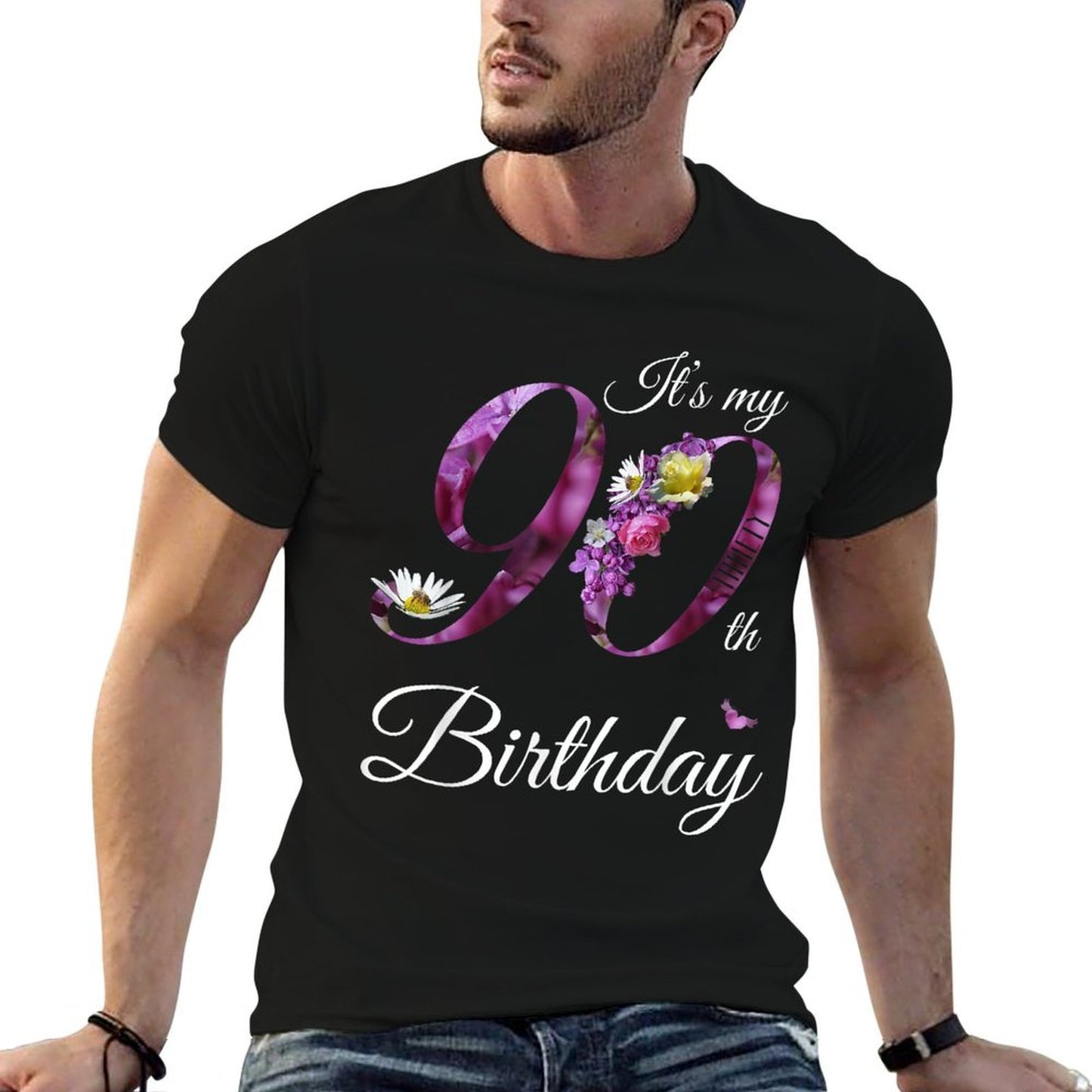 90 Year Old Floral 1935 It's My 90th Birthday Gift Cotton T-Shirt