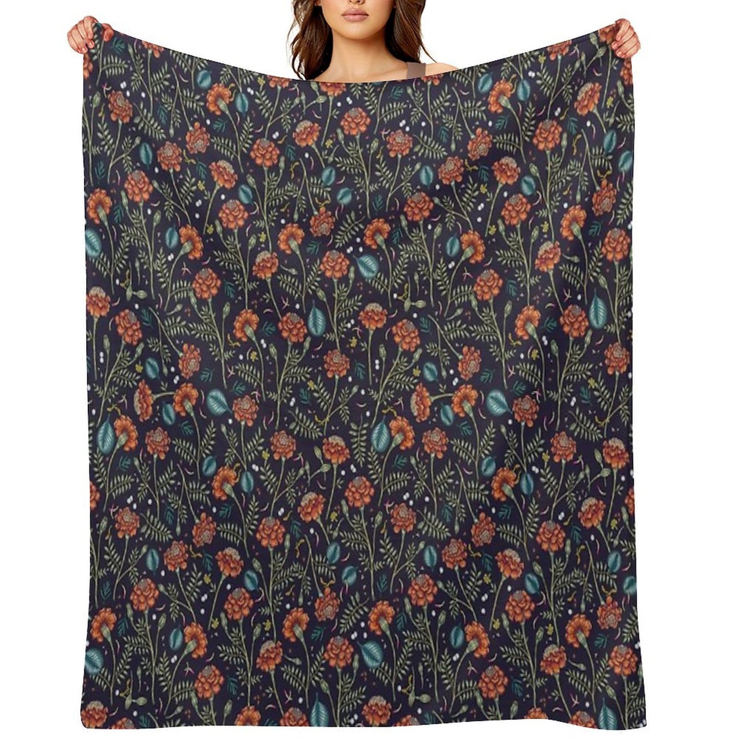 French Marigold Meadow Shrink-resistant Throw Blanket