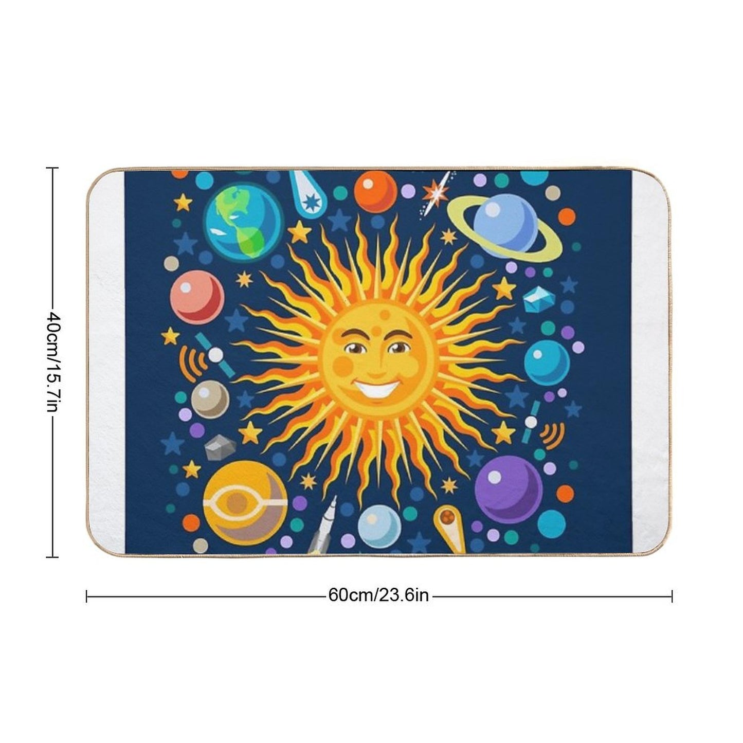 Solar System Smiling Sun Universe Easy Maintenance Bath Mat