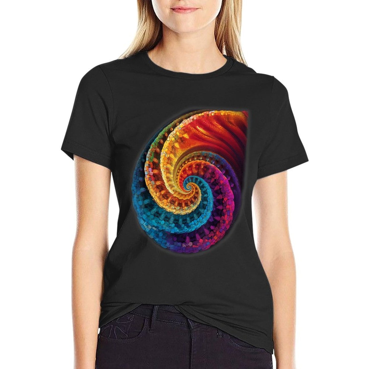 Colorful Fibonacci Spiral Psychedelic Colors Abstract Math Graphic-printed T-Shirt