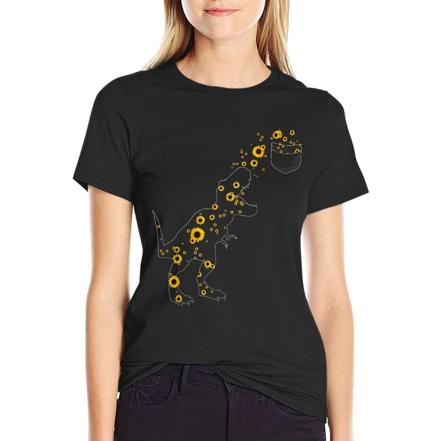 Sunshine Dinosaurs T-rex Sunflower Rex Sun Flower Dinosaur Graphic-printed T-Shirt