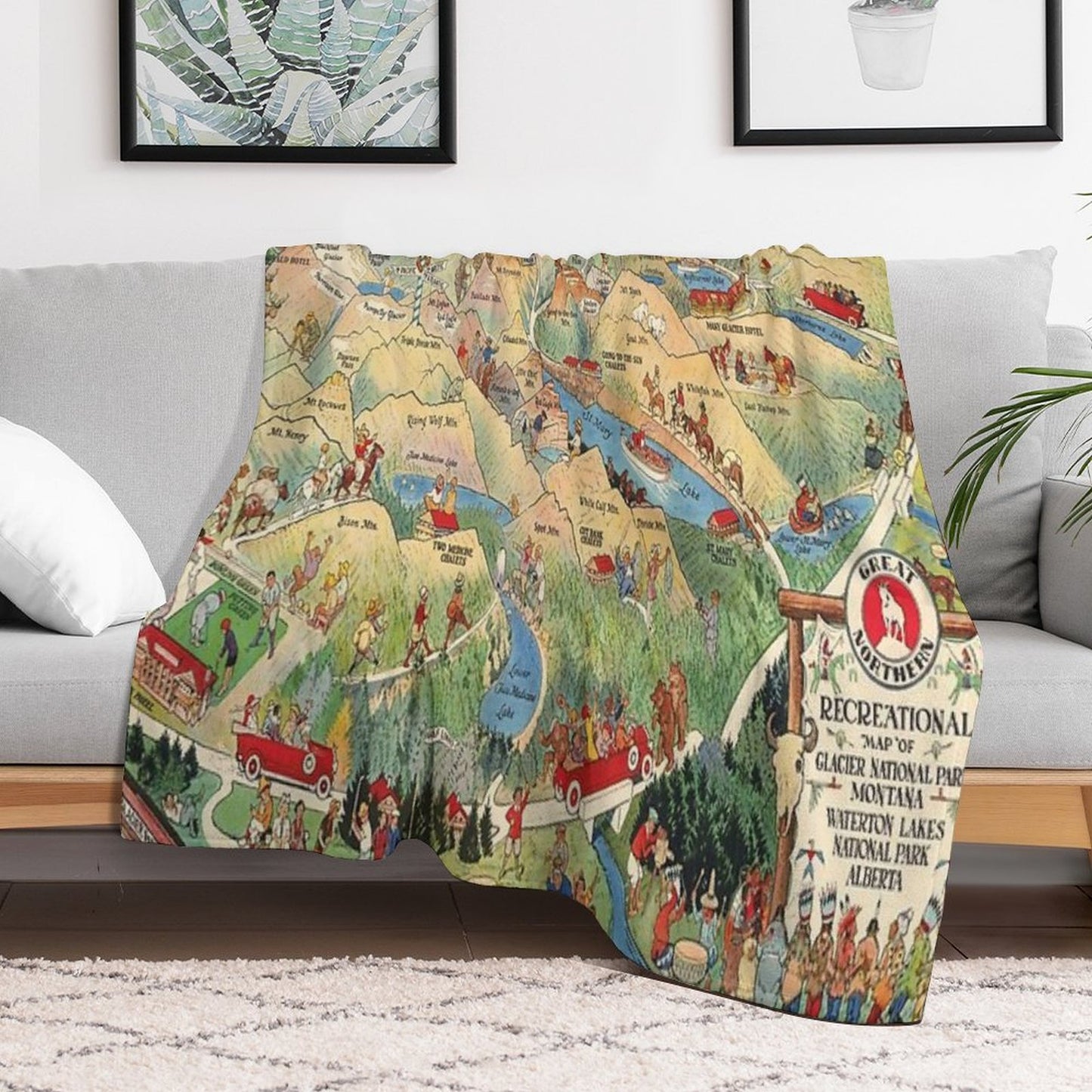 Old Glacier National Park Map (1925) Vintage Montana Natural Reserve Atlas Quick-dry Throw Blanket