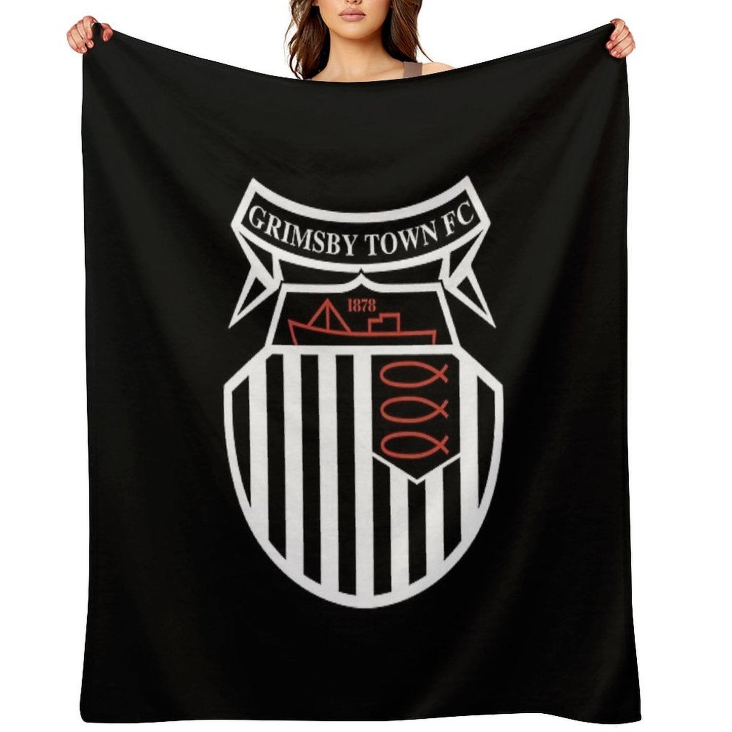 GTFC Est 1878, Premier, Black And White, Basic Logo, Grimsby Town Shrink-resistant Throw Blanket