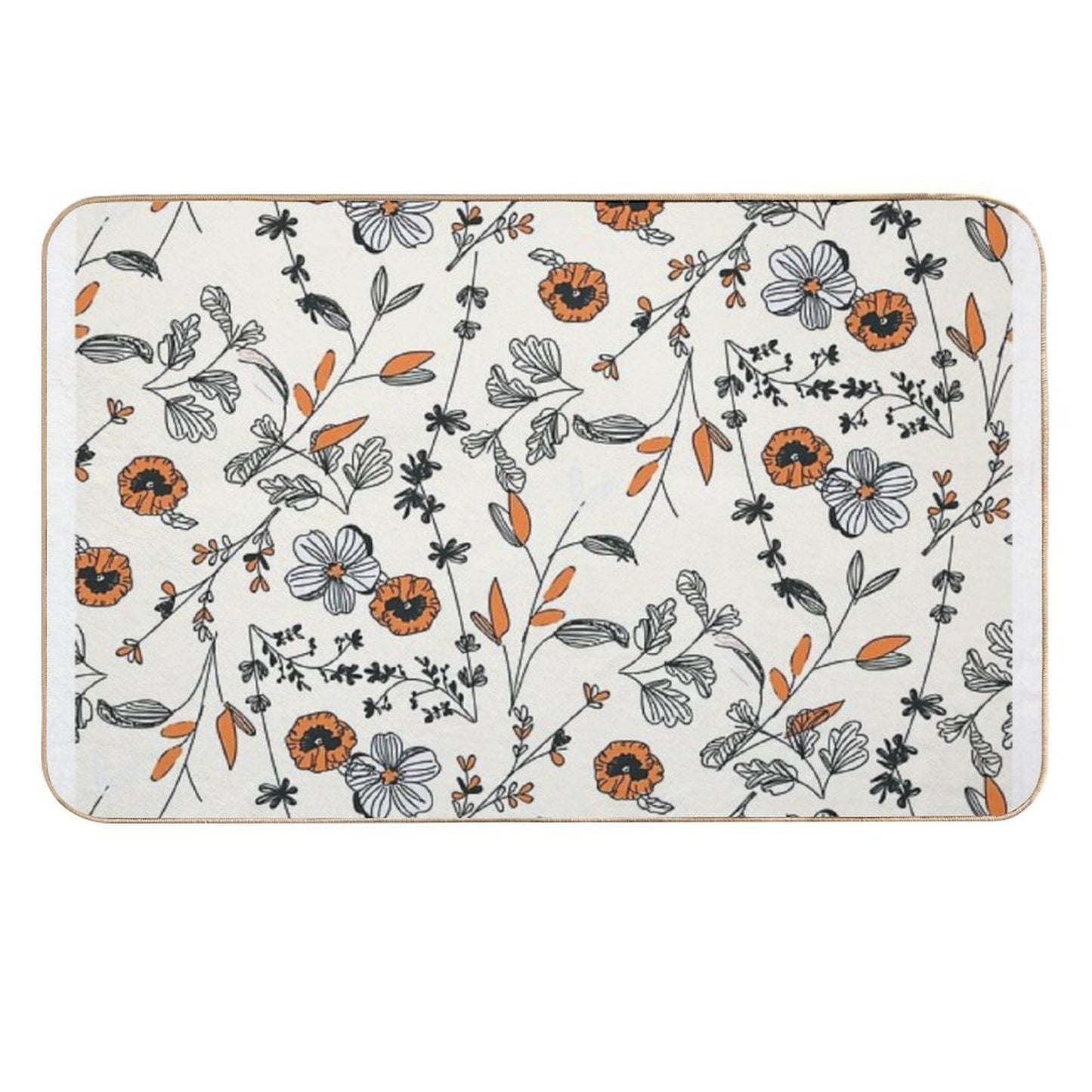 Orange Flower Pattern Long-Lasting Bath Mat