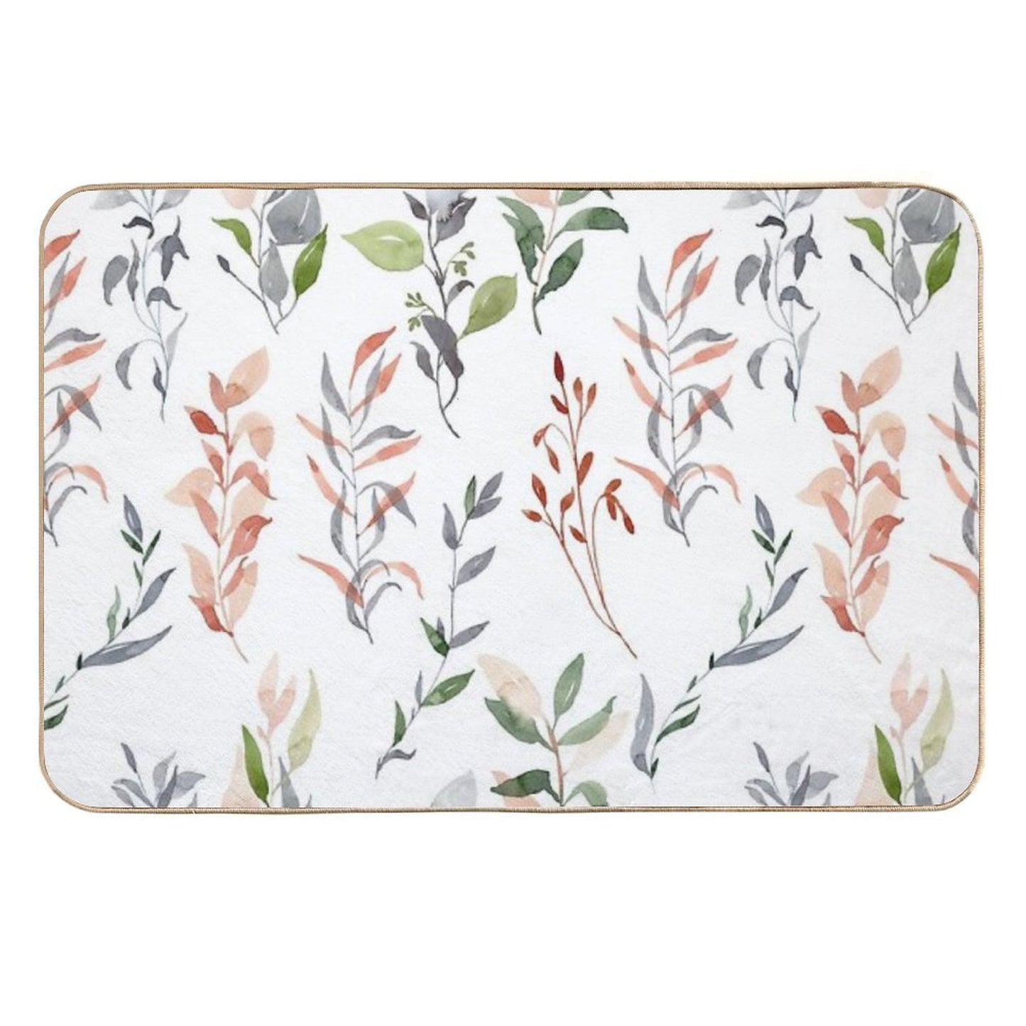 Watercolor Pattern with Leaves Stain-Proof Bath Mat