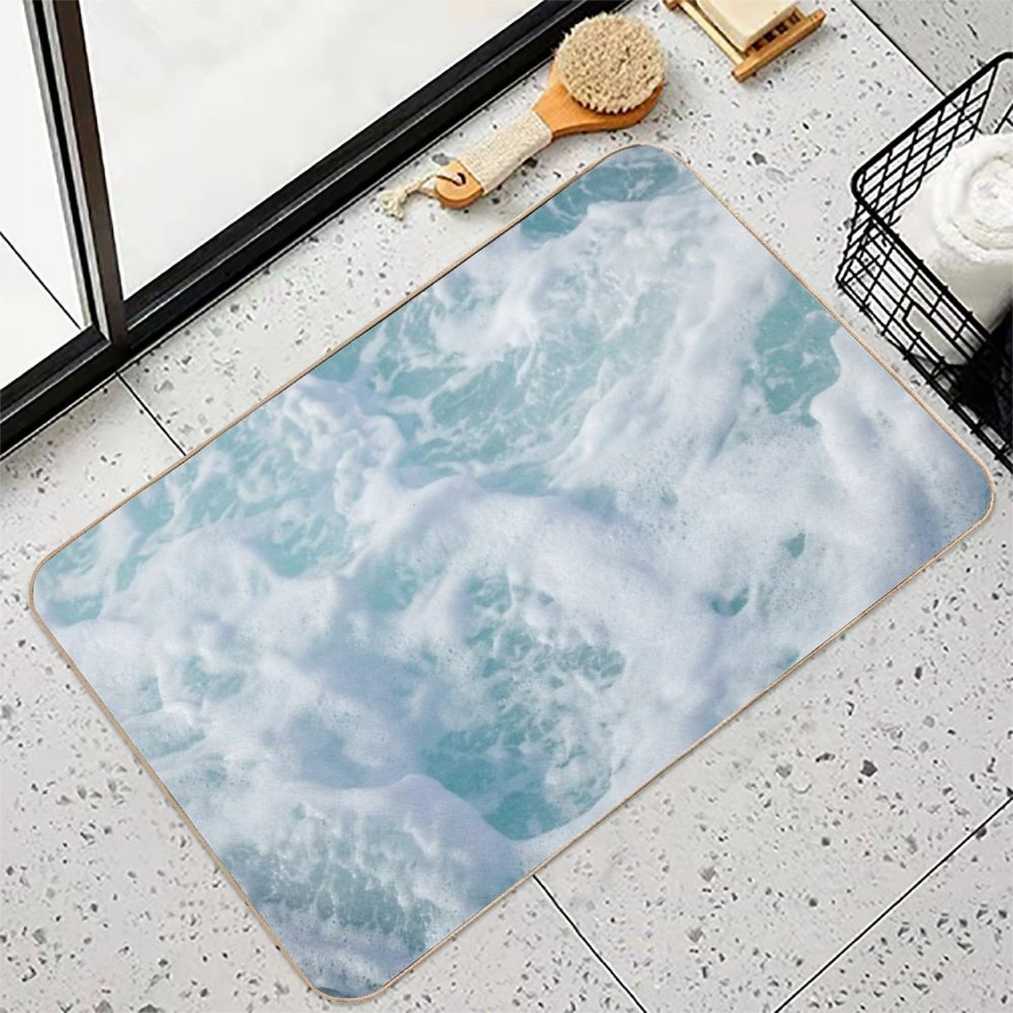 Ocean Waves, Ocean, Foam, Beach, Blue, Rocks, Summer, Wave, Sea, Waves, Water, Easy Maintenance Bath Mat