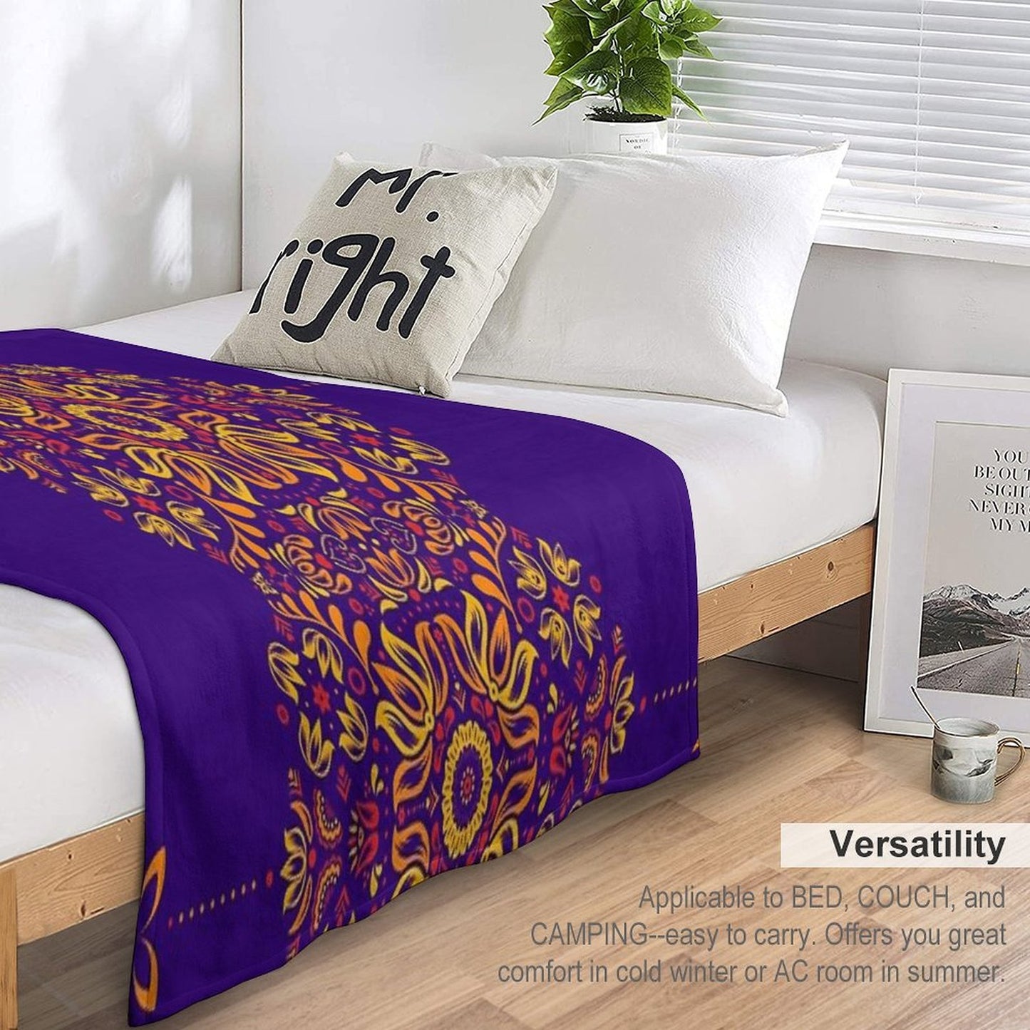 Fiery Floral Folk Pattern All-season Throw Blanket