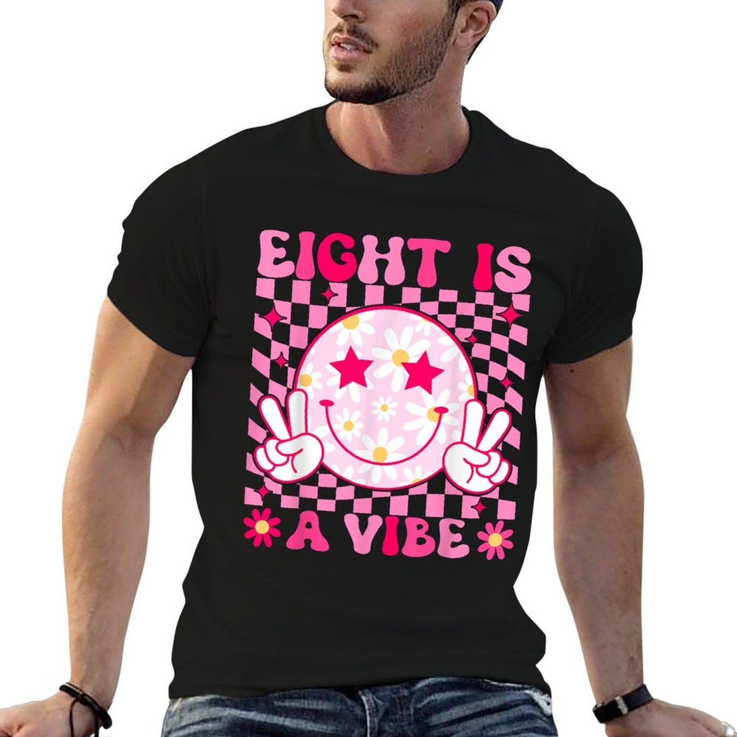Eight Is A Vibe Birthday Groovy 8 Year Old Girl 8th Birthday Summer-ready Fabric T-Shirt