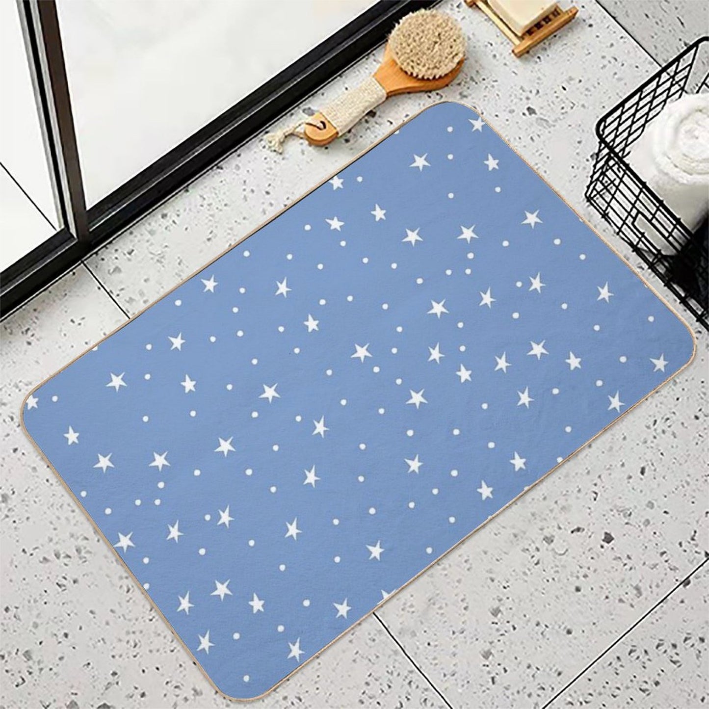 Doodle Stars on Cornflower Rapid-Drying Bath Mat