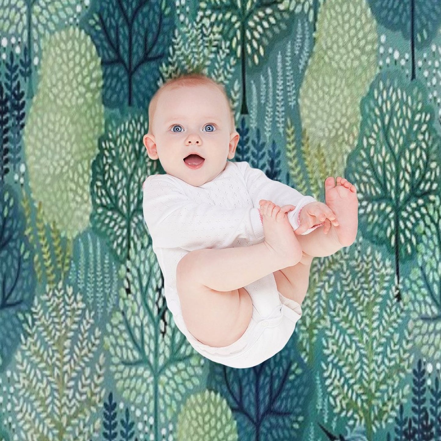Hidden Unicorn Woods in Shades of Green Watercolor Eco-conscious Throw Blanket